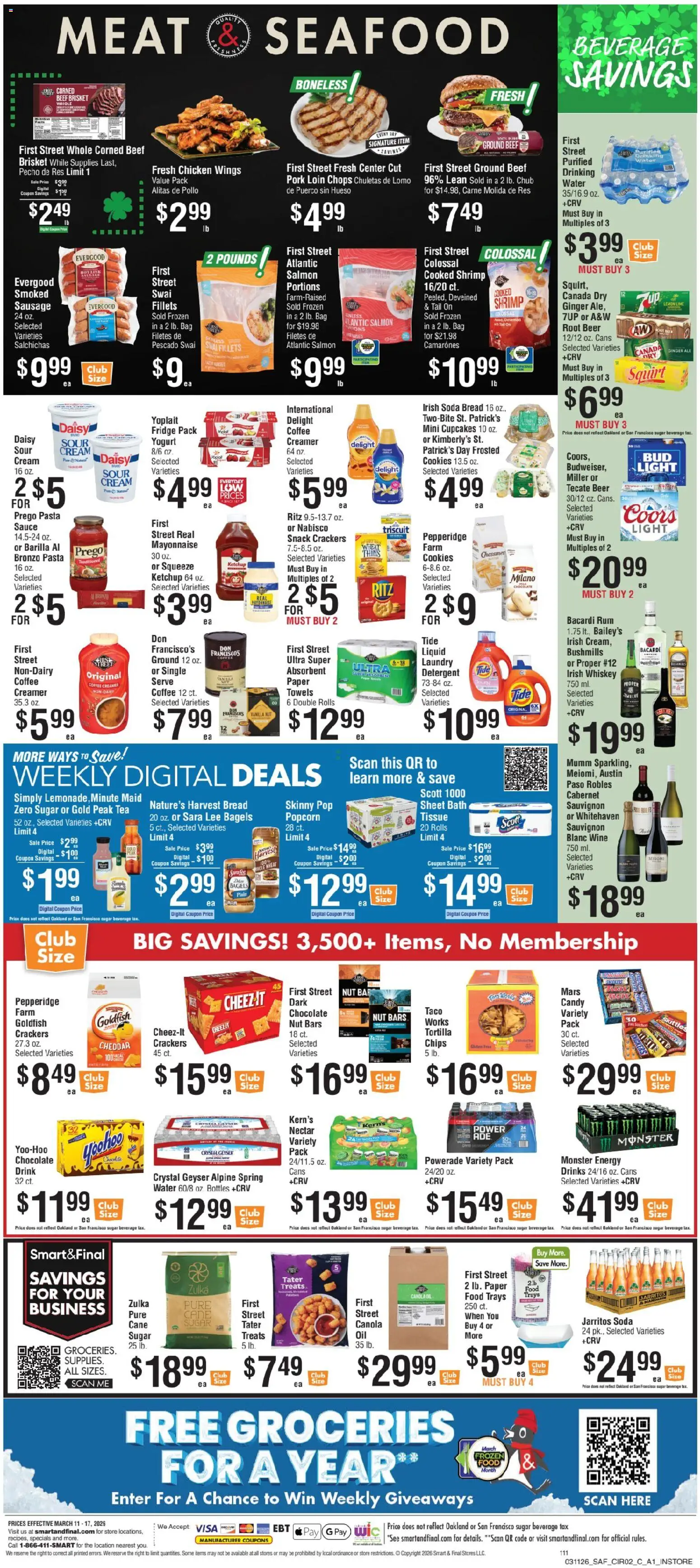 Smart & Final Weekly Ad - valid from 11.03.2026 | Page: 3 | Products: Oil, Chocolate, Water, Sausage