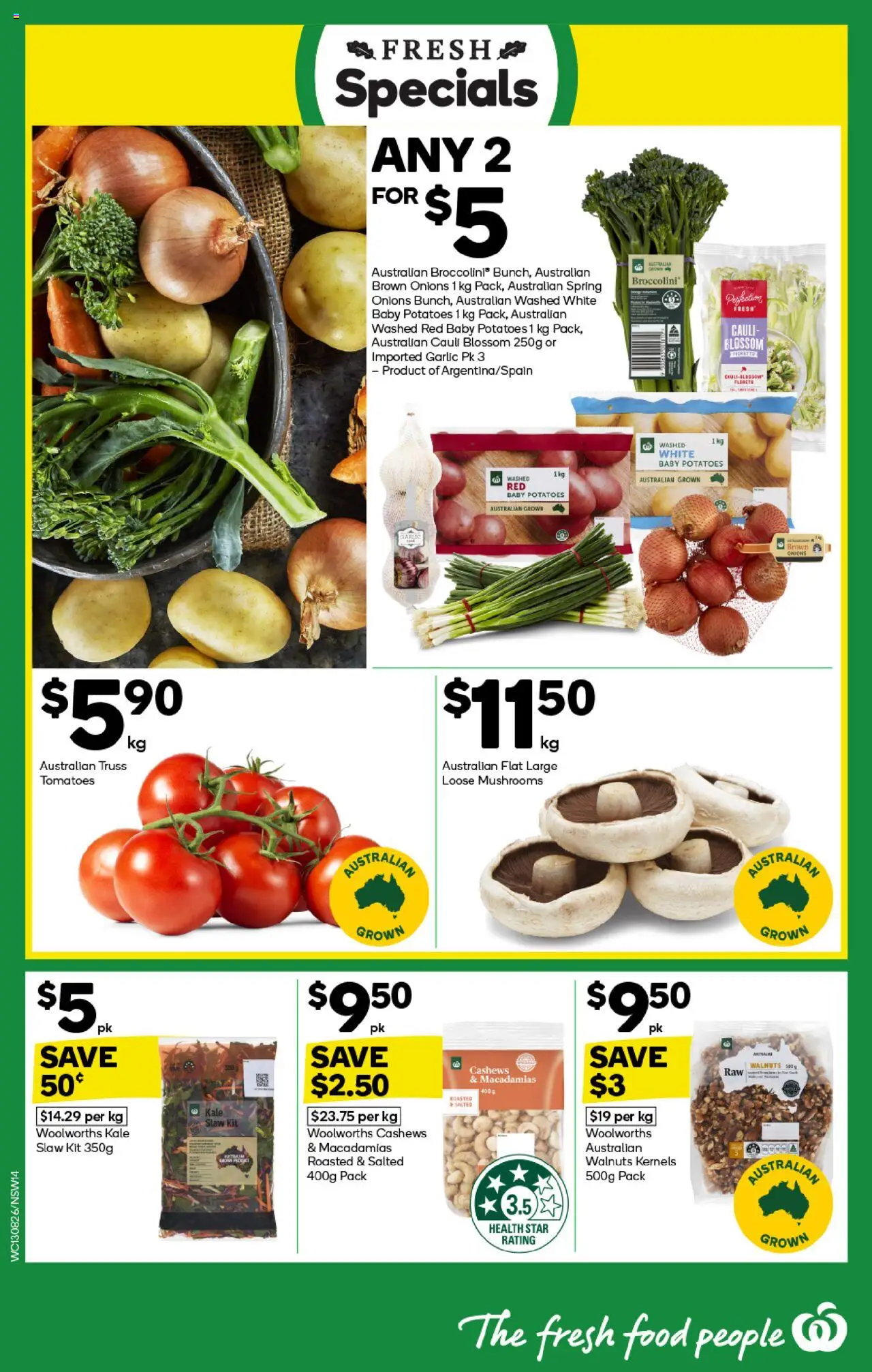 Woolworths catalogue - valid from 13.08.2025 | Page: 14 | Products: Kale, Mushrooms, Potatoes, Onions