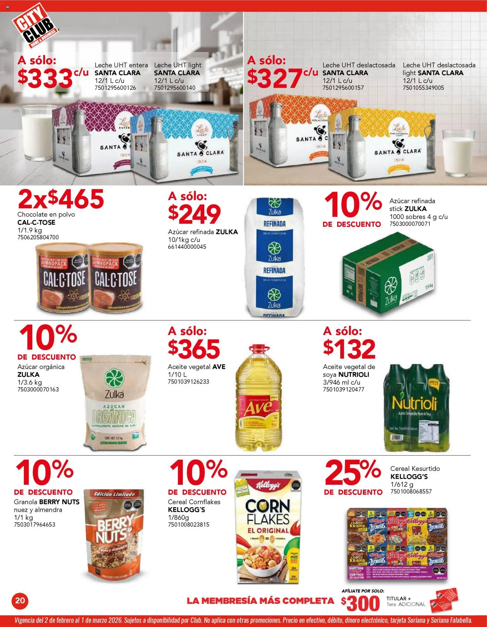 Nuevas ofertas de City Club válidas en toda la República Mexicana desde el 02.02.2026. ¡Encuentra las mejores ofertas en City Club catálogo! | Página: 20 | Productos: Leche, Aceite, Chocolate, Almendra