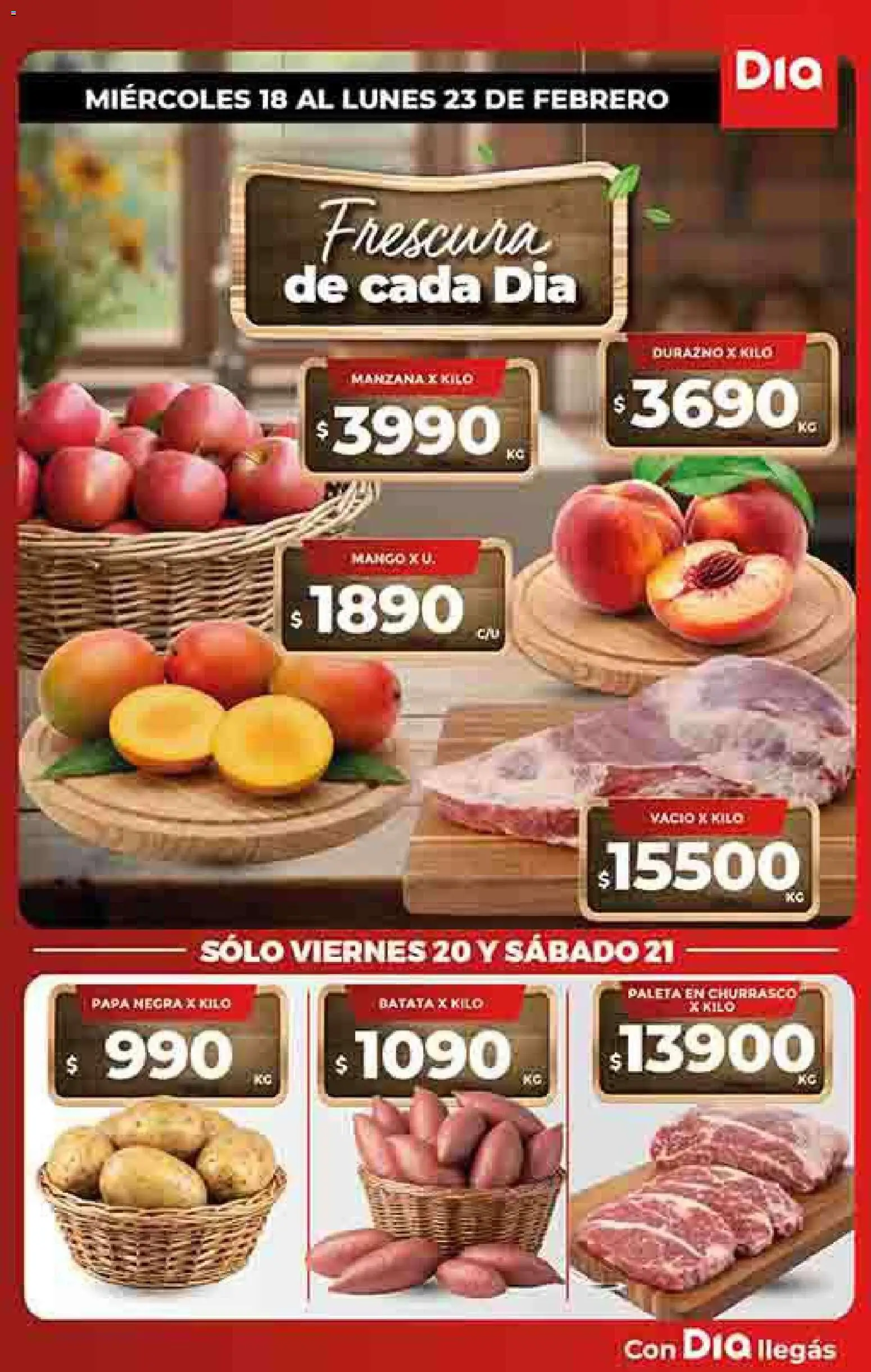 Dia - Ofertas - Todas las tiendas A │ válido desde el 18.02.2026 | Página: 1 | Productos: Papa, Durazno, Paleta, Manzana