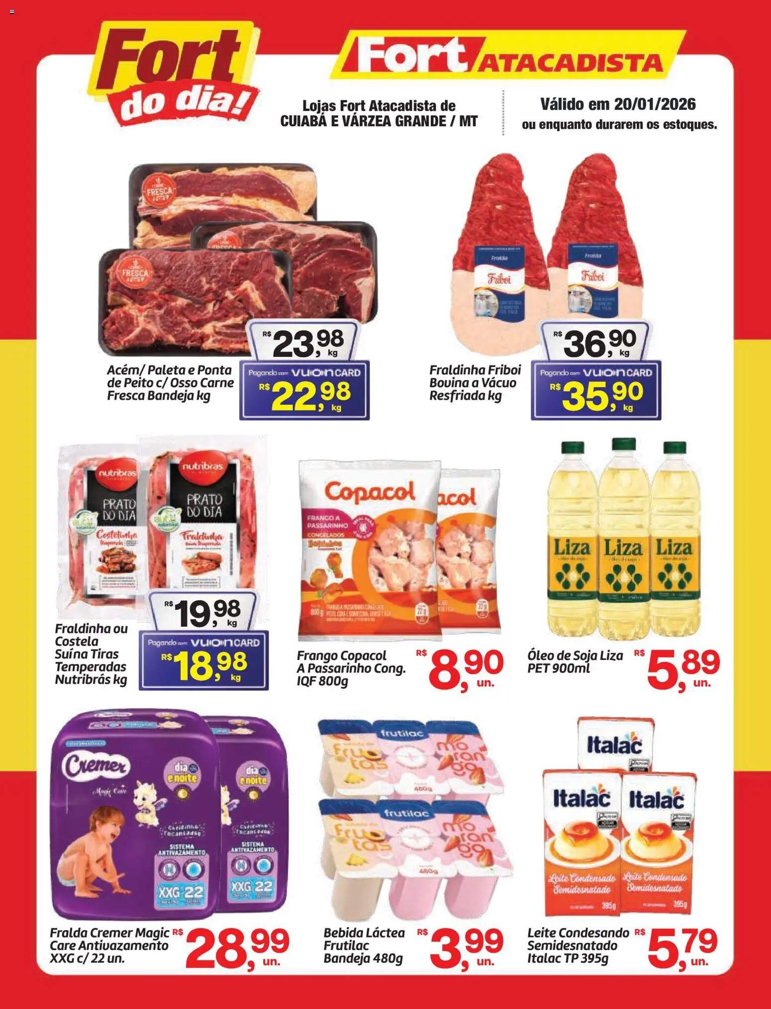 Fort Atacadista Folheto - válido de 20.01.2026 | Página: 1 | Produtos: Leite, Óleo, Bandeja, Frango