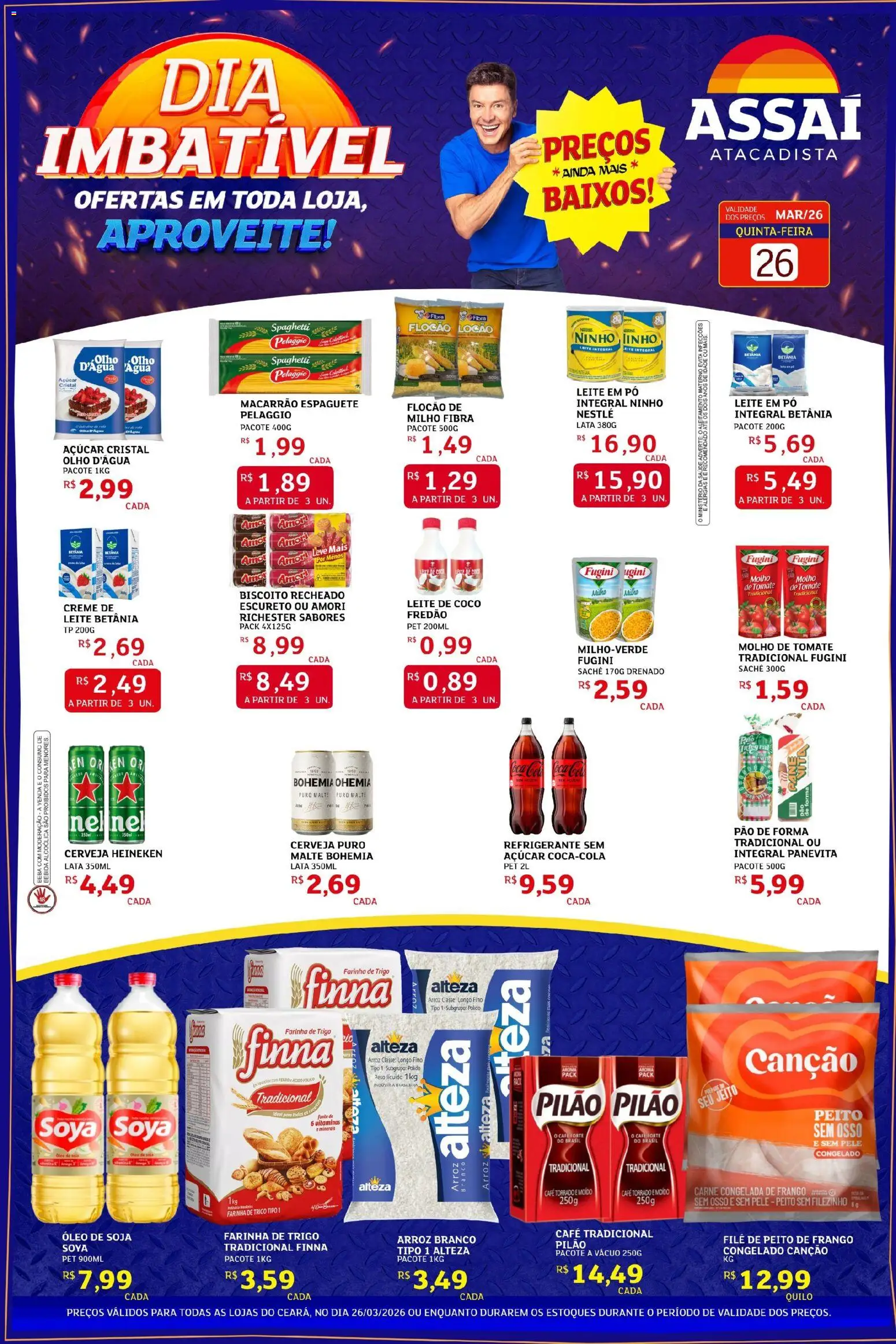 Assaí Atacadista Folheto - válido de 26.03.2026 | Página: 1 | Produtos: Biscoito, Leite, Macarrão, Leite em pó