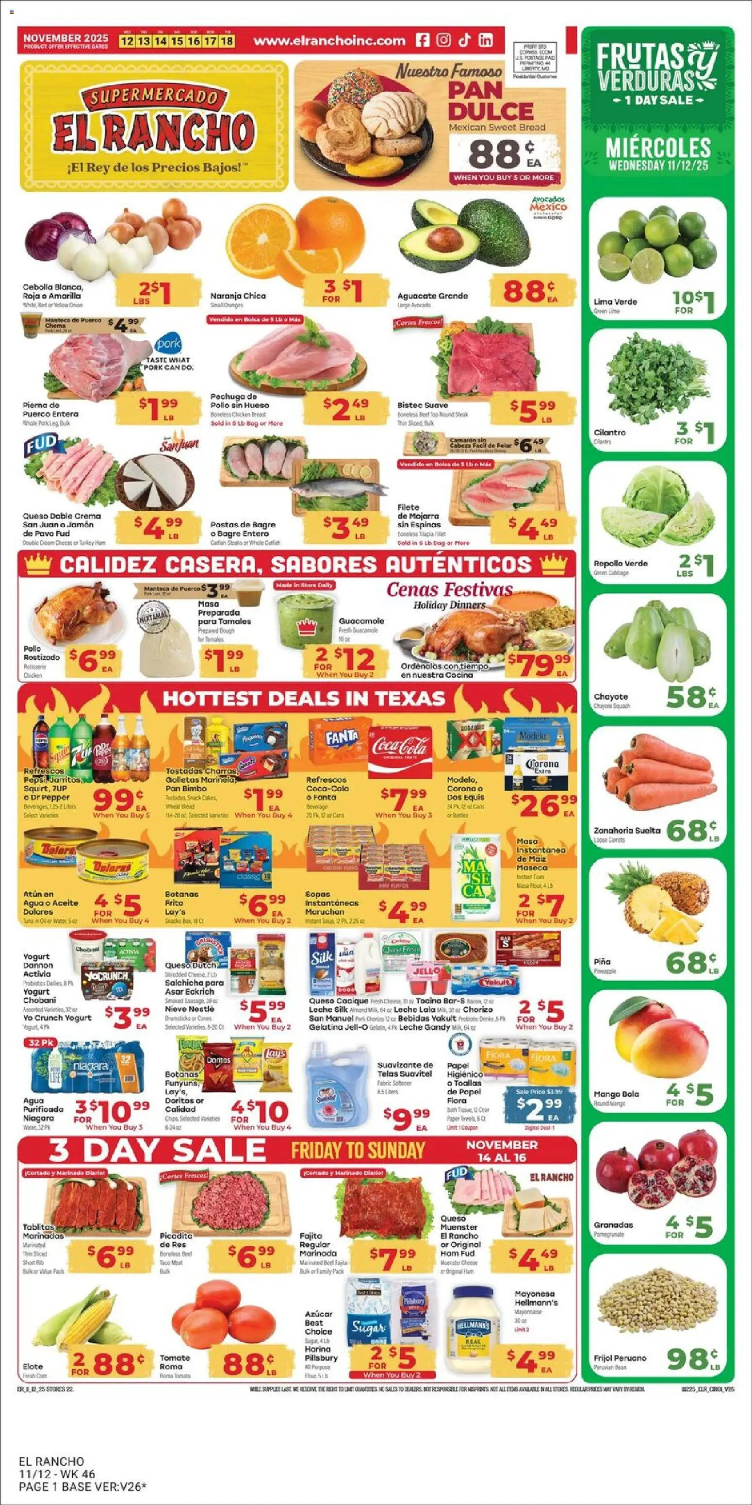 El Rancho Weekly Ad - valid from 12.11.2025 | Page: 1 | Products: Oil, Pineapple, Sugar, Pepper