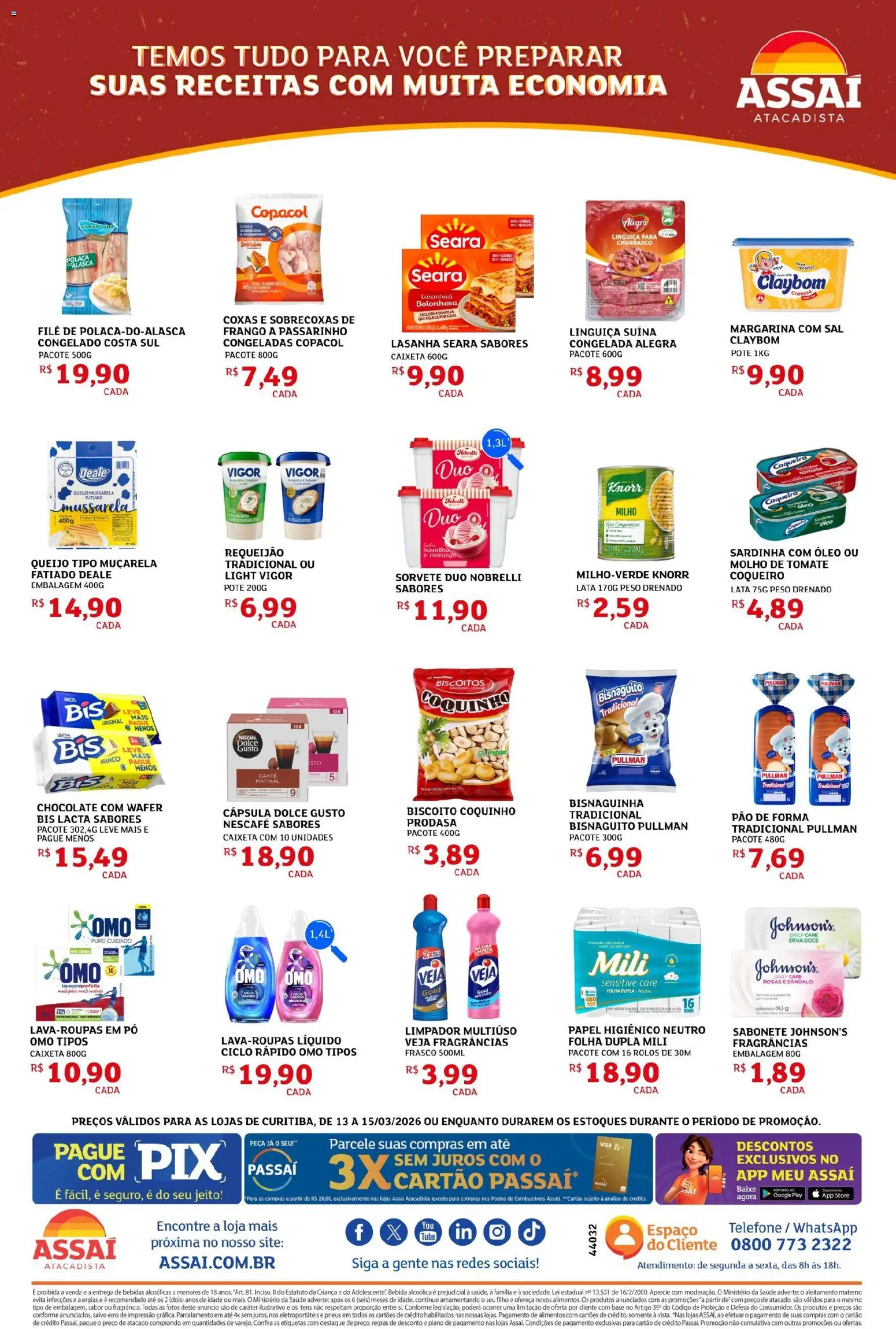 Assaí Atacadista Folheto - válido de 13.03.2026 | Página: 2 | Produtos: Linguiça, Lasanha, Papel higiênico, Margarina