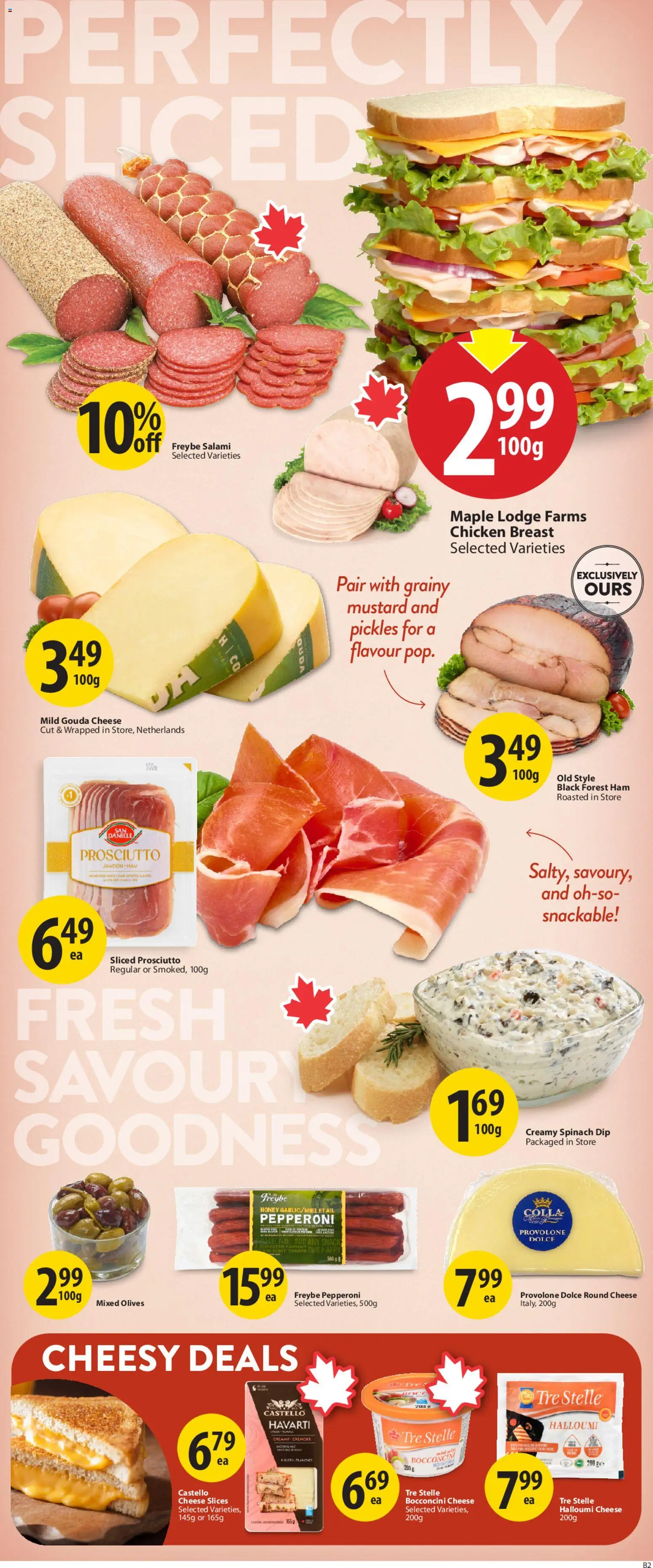 Save on foods flyer valid from 19.02.2026 | Page: 12 | Products: Cheese, Salami, Ham, Chicken