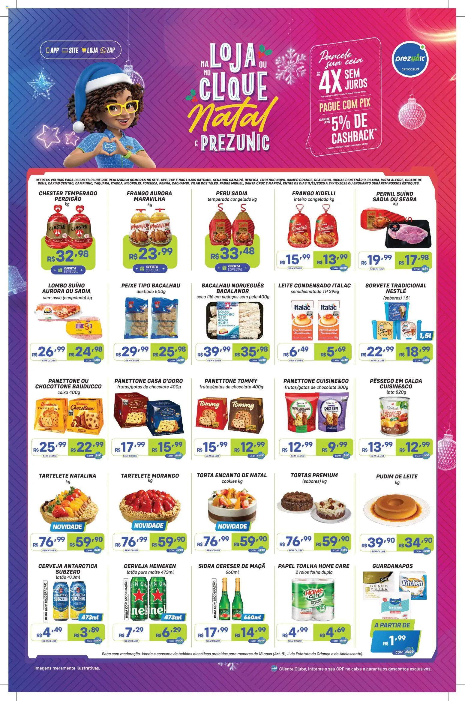 Prezunic Folheto - válido de 11.12.2025 | Página: 1 | Produtos: Lombo, Chocolate, Heineken, Guardanapo