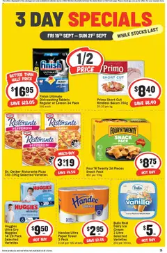 IGA catalogue - valid from 19.09.2025 | Page: 3 | Products: Bacon, Nappies, Wood, Tablets