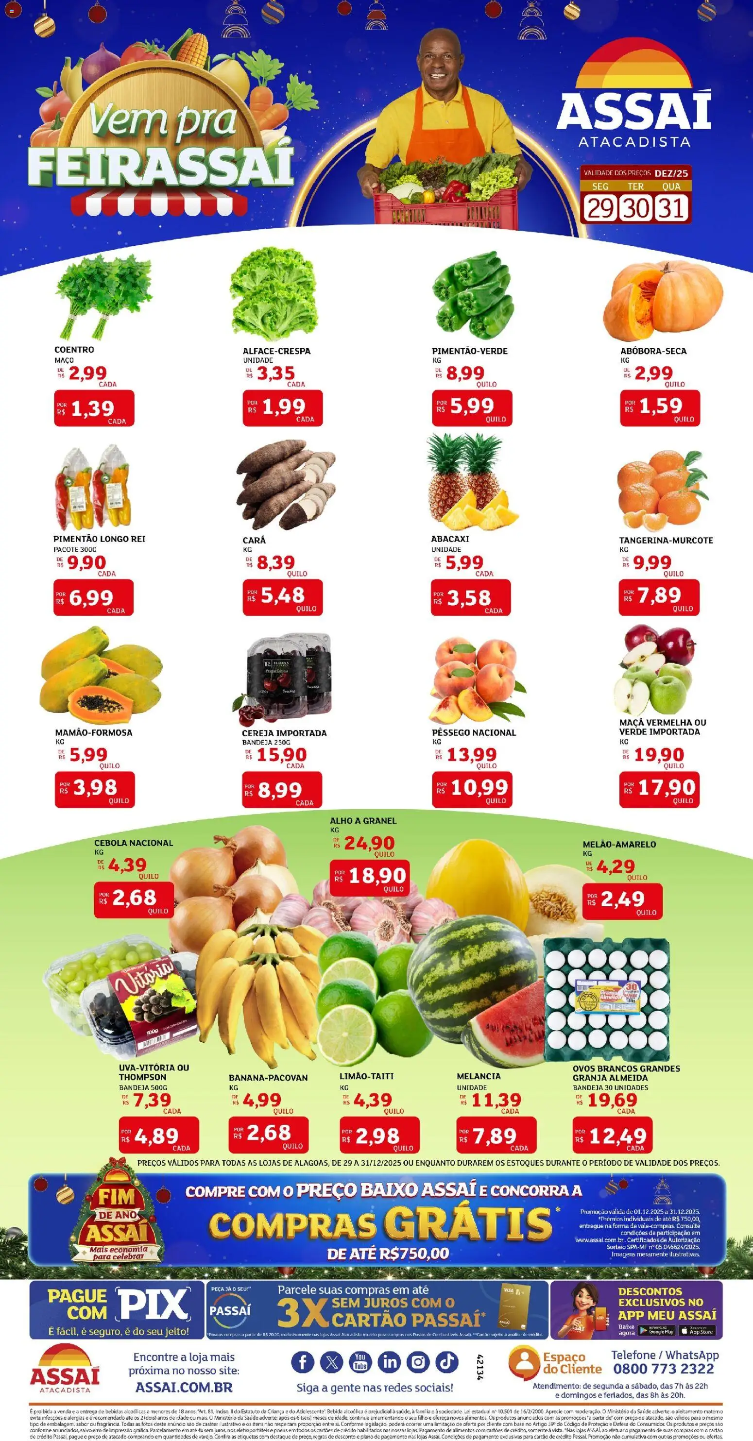 Assaí Atacadista Folheto - válido de 29.12.2025 | Página: 1 | Produtos: Pêssego, Pimentão, Baixo, Bandeja