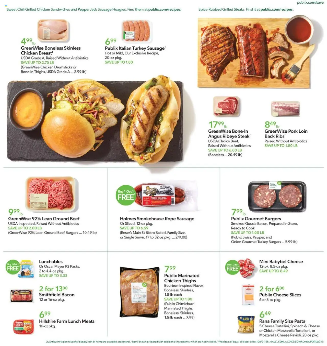 Publix Weekly Ad - valid from 20.08.2025 | Page: 5 | Products: Cheese, Beef, Pasta, Pepper