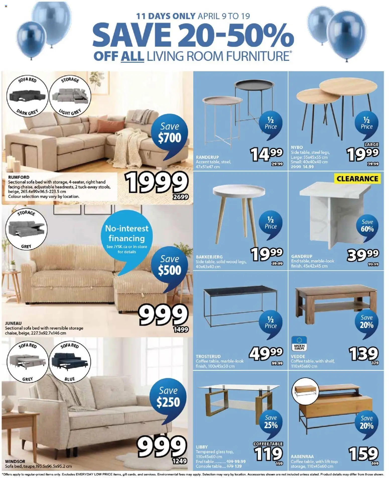 JYSK flyer valid from 09.04.2026 | Page: 9 | Products: Bed, Sofa, Coffee table, Table