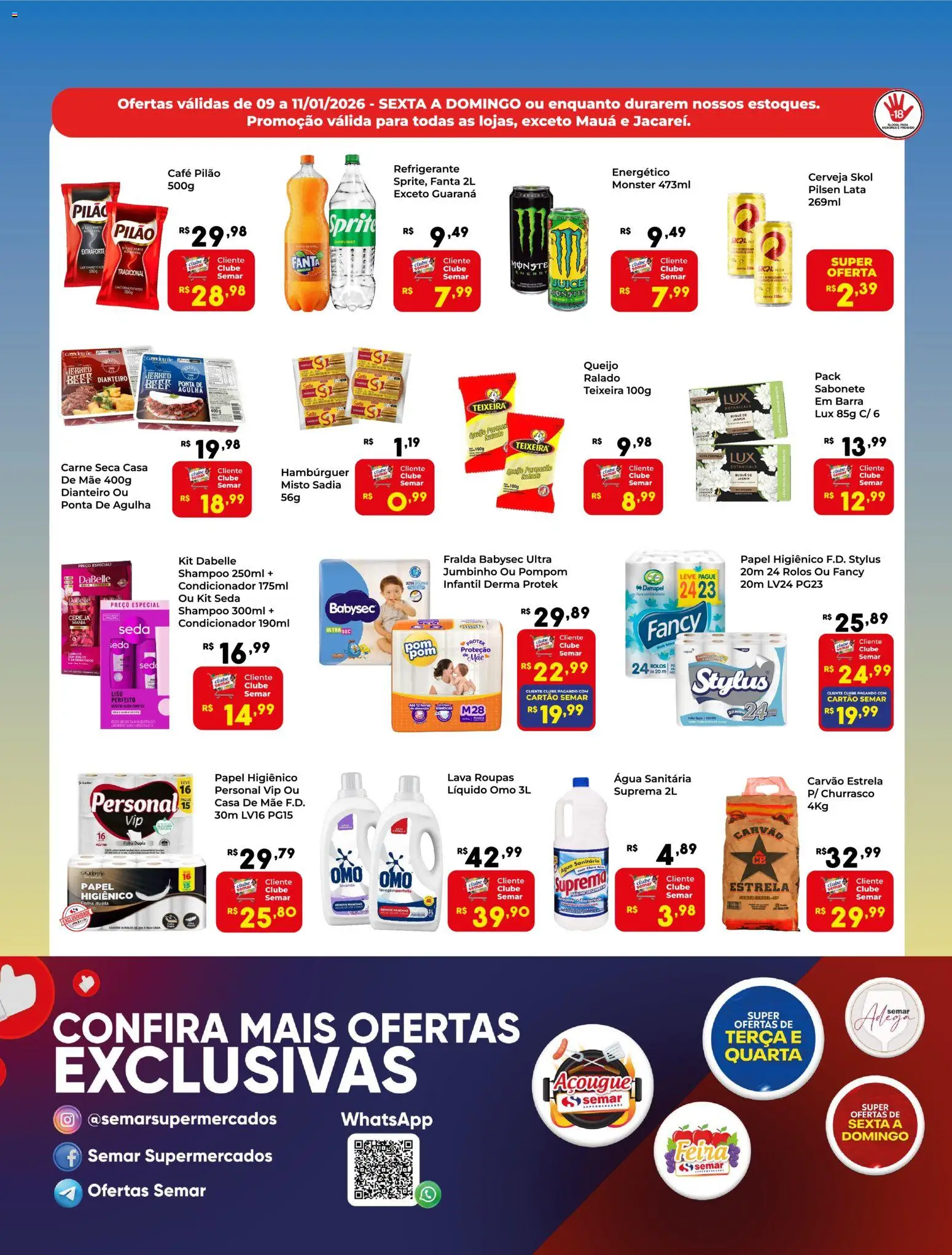 Semar Supermercado Folheto - válido de 09.01.2026 | Página: 2 | Produtos: Guaraná, Roupas, Café pilão, Papel higiênico