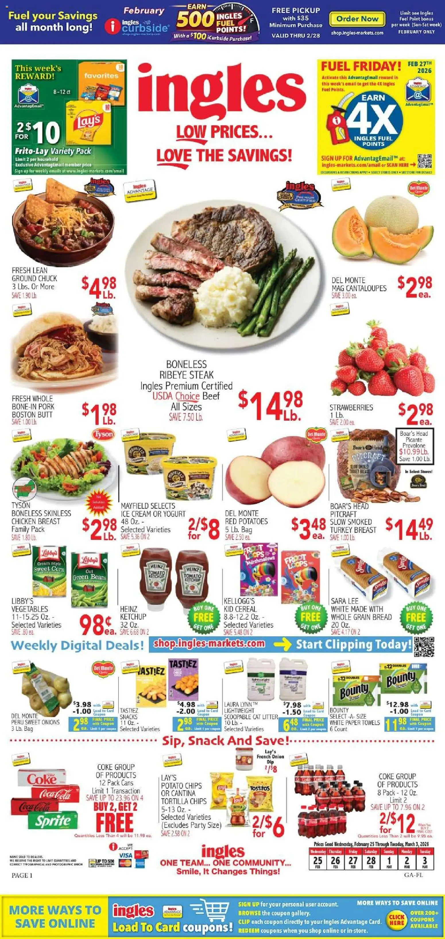 Ingles Weekly Ad - valid from 25.02.2026 | Page: 11 | Products: Cantaloupes, Yogurt, Strawberries, Cream