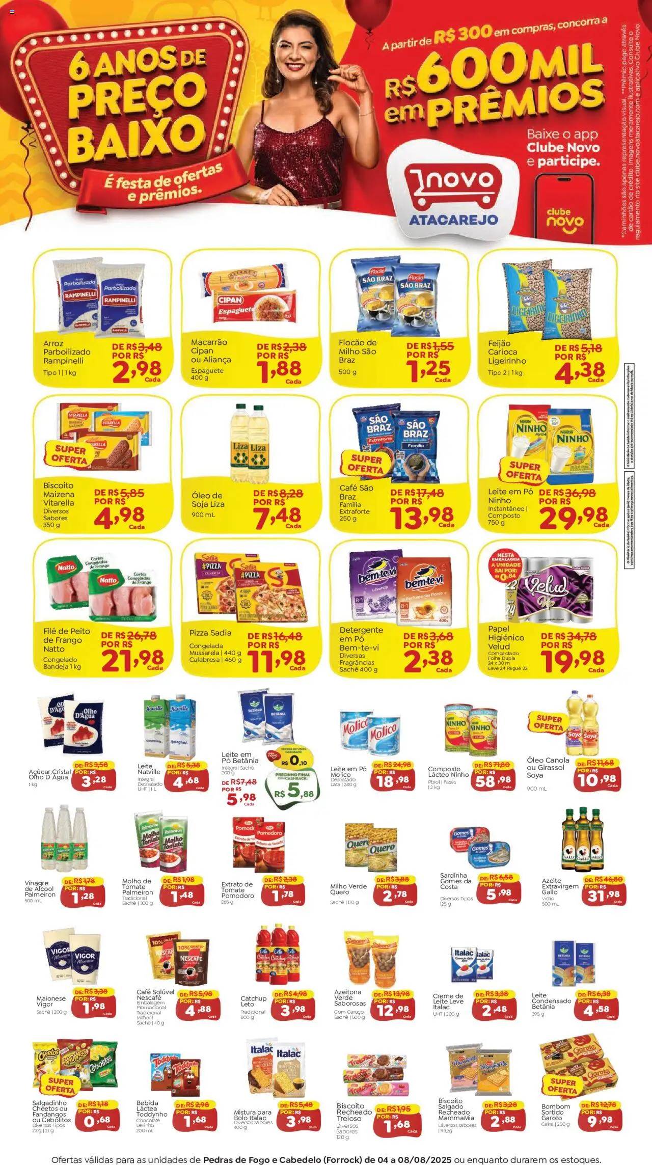 Novo Atacarejo Folheto - válido de 04.08.2025 | Página: 1 | Produtos: Vinagre, Aliança, Macarrão, Bandeja