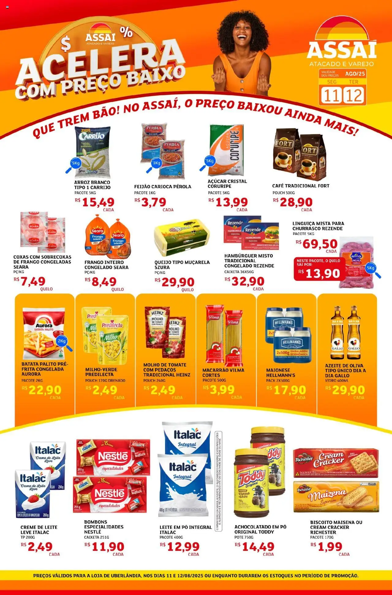 Assaí Atacadista Folheto - válido de 11.08.2025 | Página: 1 | Produtos: Feijão, Macarrão, Creme de leite, Cream cracker