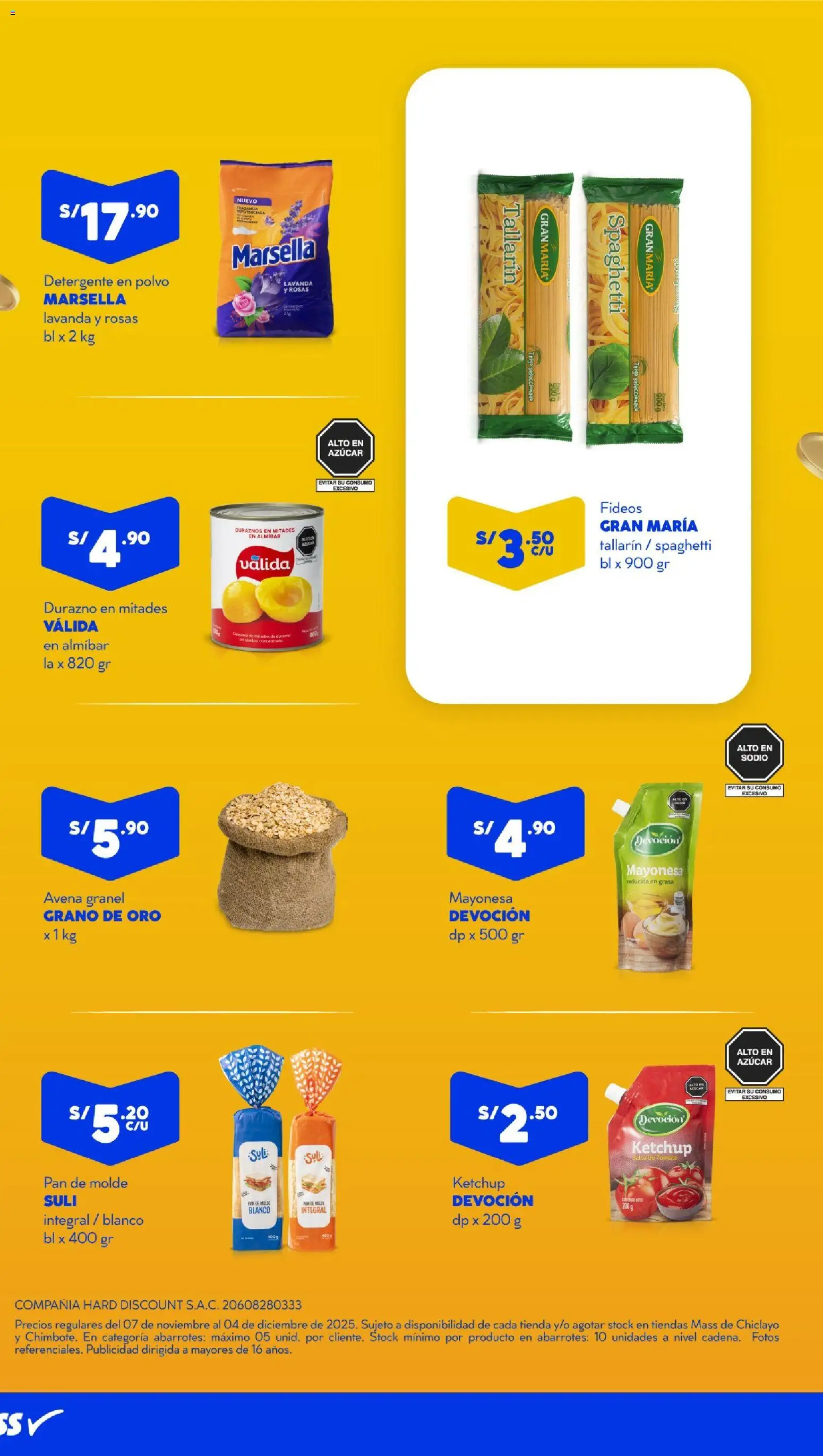 Catálogo Mass válido desde 07.11.2025 | Página: 2 | Productos: Detergente, Pan, Avena, Polvo