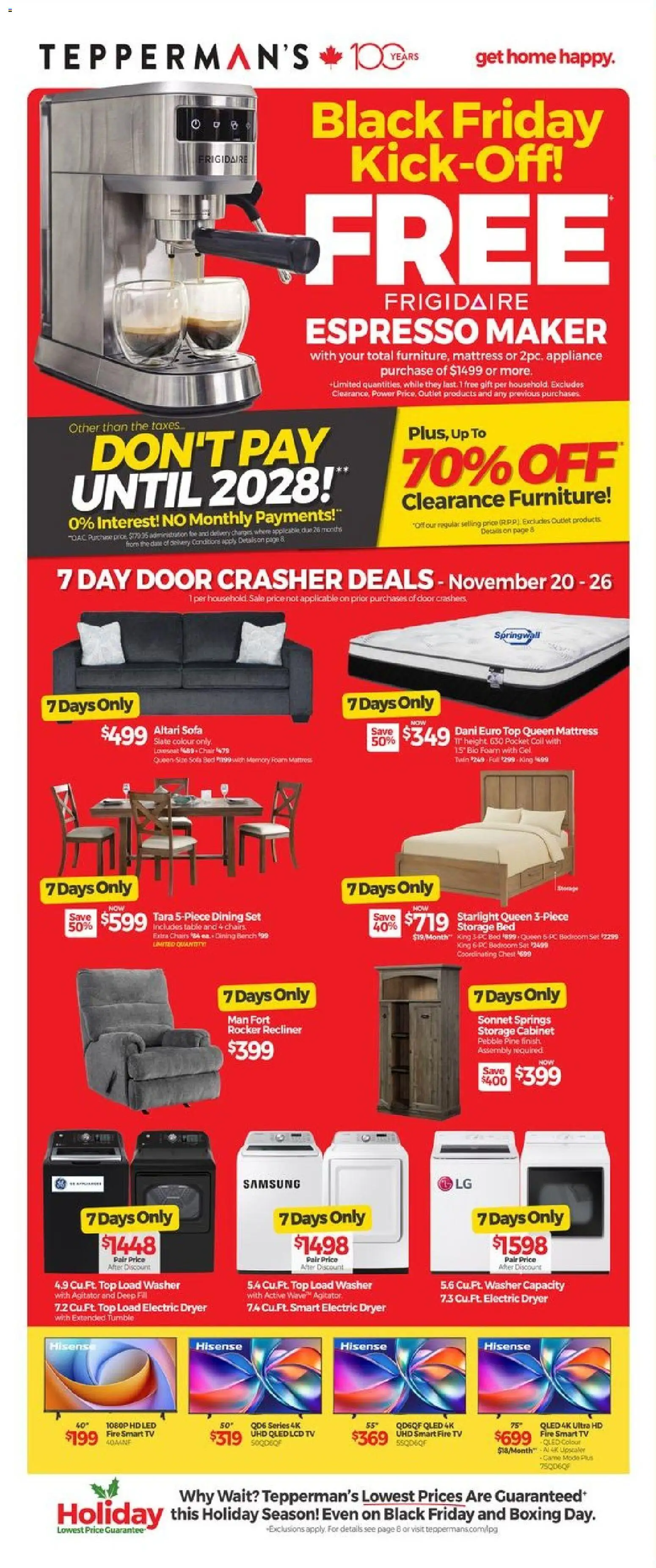 Tepperman's flyer valid from 20.11.2025 | Page: 1 | Products: Tv, Dryer, Mattress, Cabinet