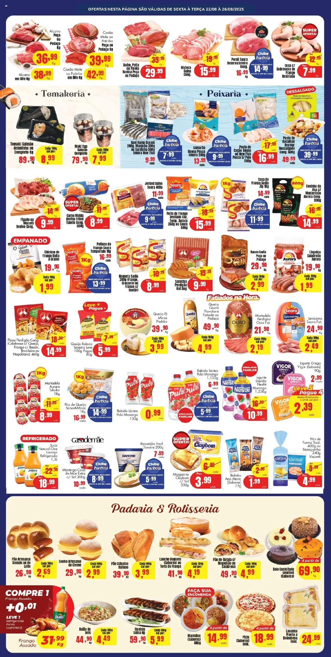 Barbosa Supermercados Folheto - válido de 22.08.2025 | Página: 2 | Produtos: Salmão, Queijo, Iogurte, Frango