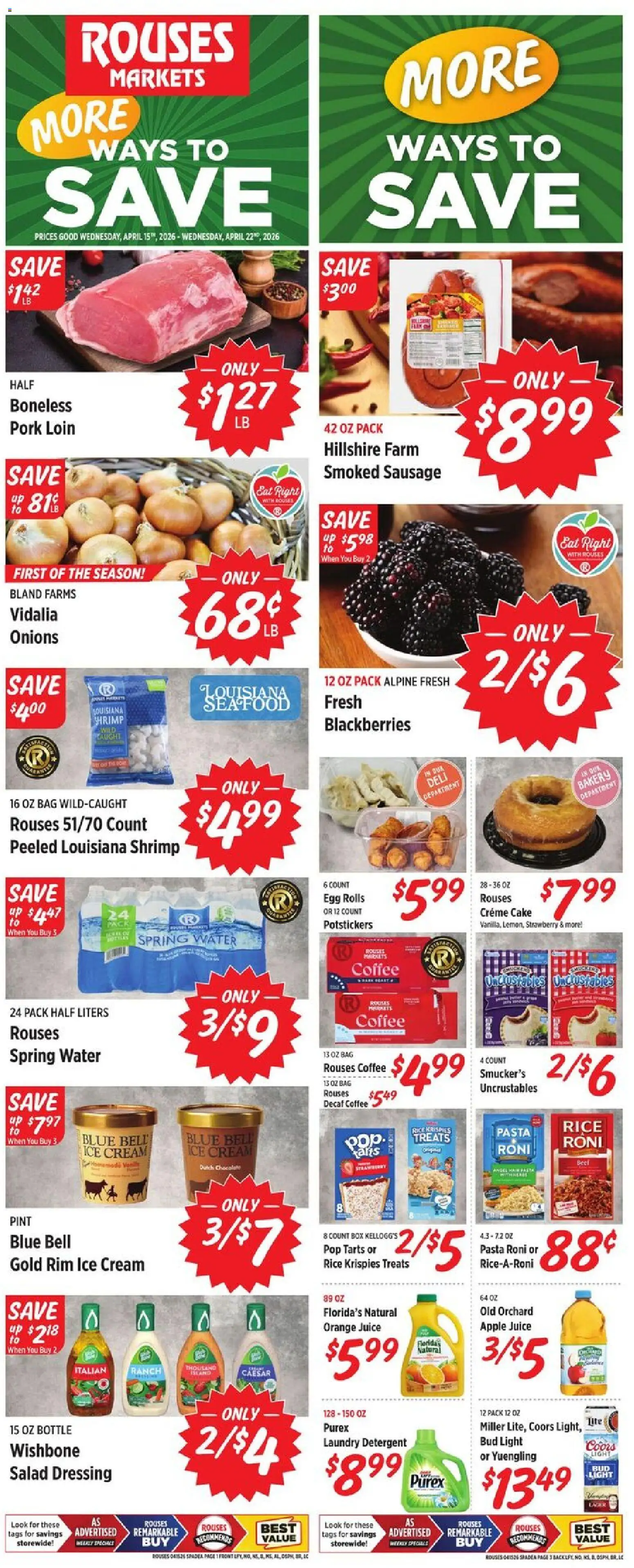 Rouses Weekly Ad - LA - valid from 15.04.2026 | Page: 2 | Products: Bakery, Rice, Detergent, Sausage