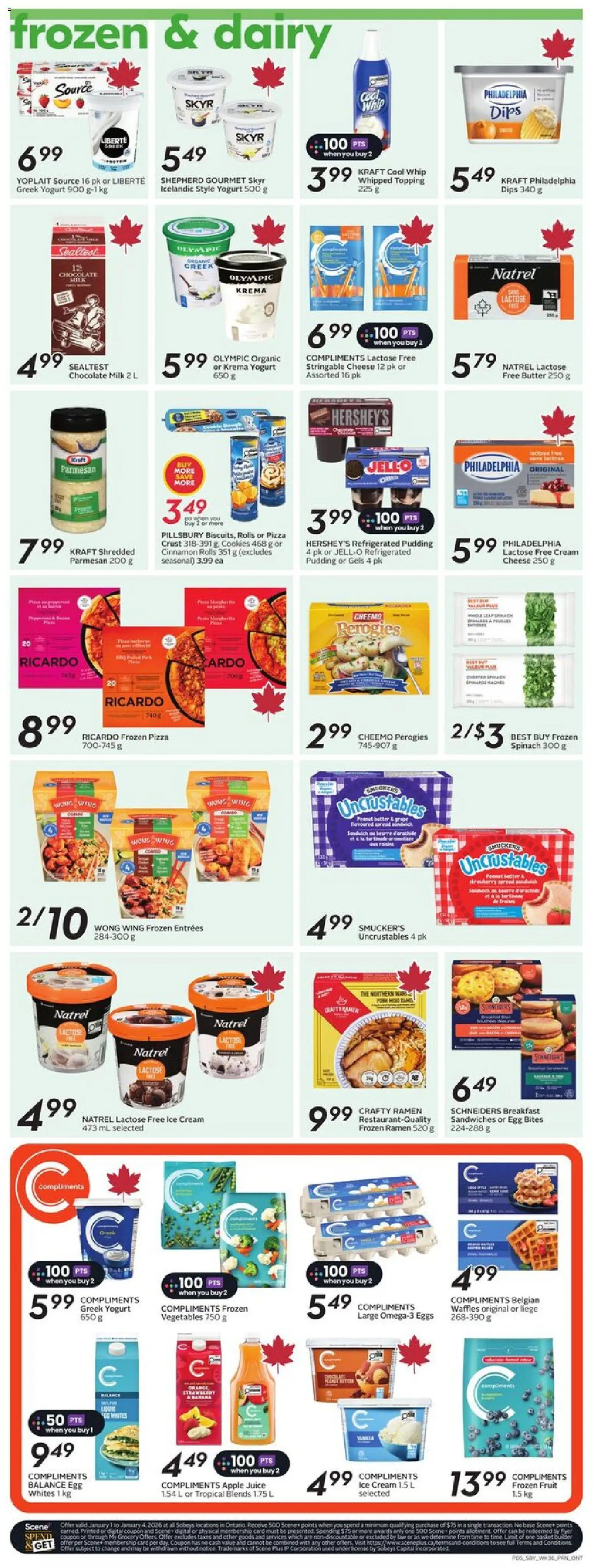 Sobeys flyer valid from 01.01.2026 | Page: 8 | Products: Cookies, Milk, Eggs, Juice