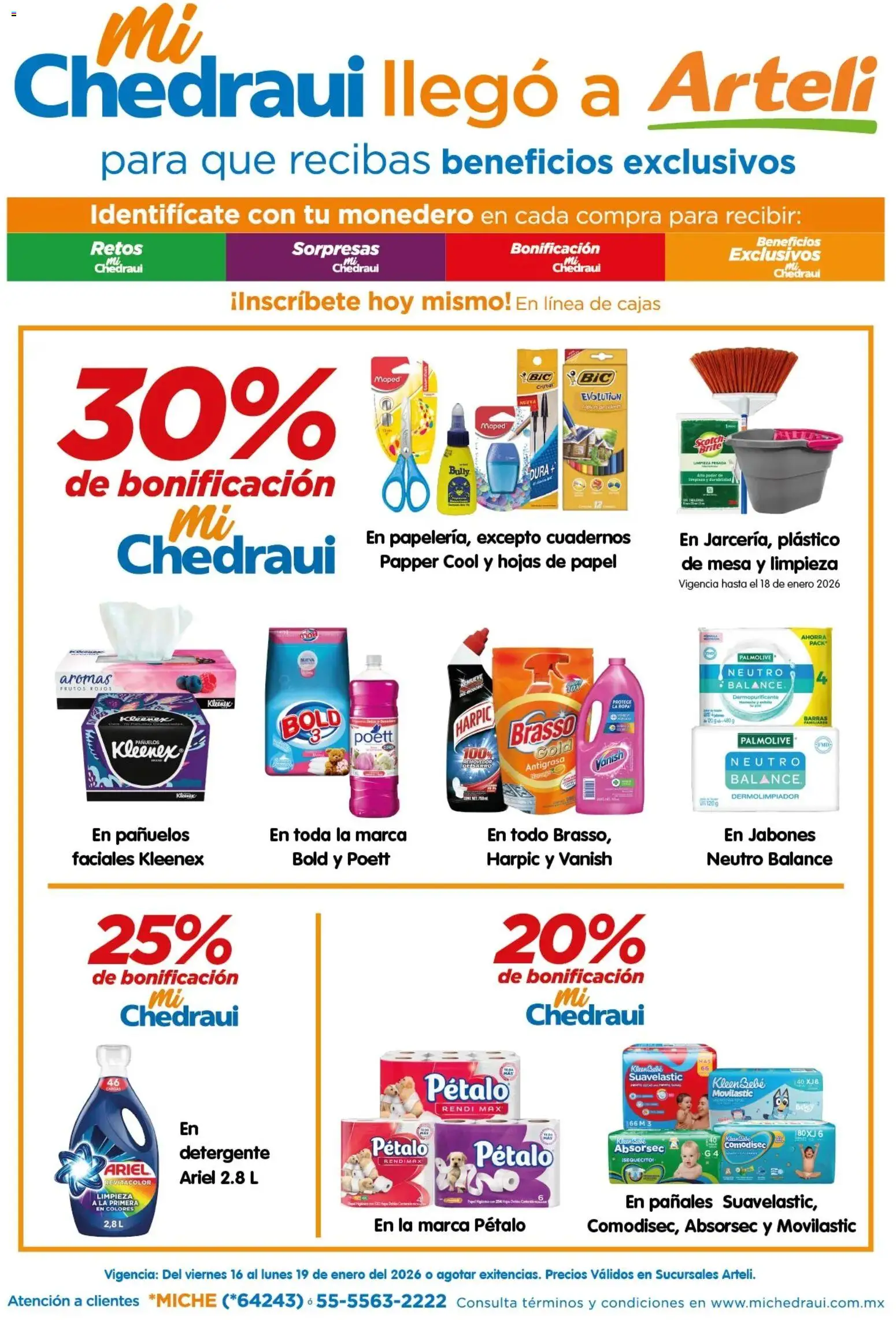 Nuevas ofertas de Arteli válidas en toda la República Mexicana desde el 16.01.2026. ¡Encuentra las mejores ofertas en Arteli folleto Bonificación! | Página: 1 | Productos: Detergente, Monedero, Pañales, Mesa
