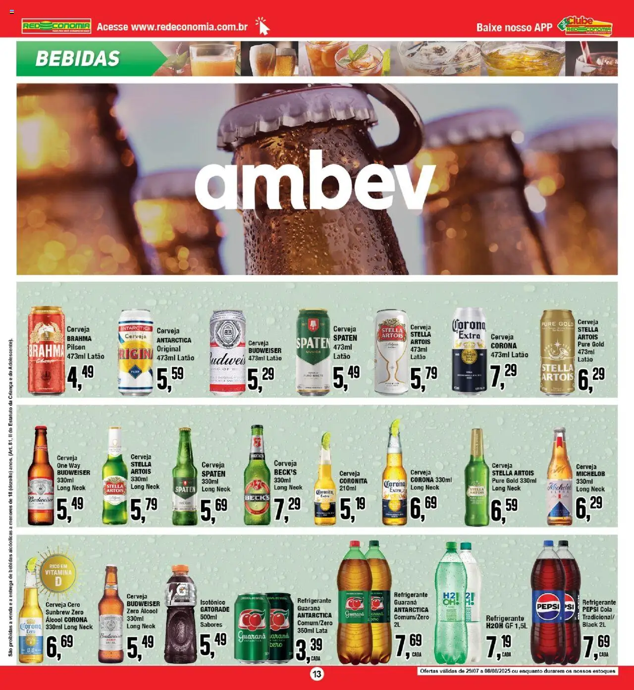 RedEconomia Folheto - válido de 27.07.2025 | Página: 13 | Produtos: Guaraná, Cerveja, Refrigerante, Isotônico