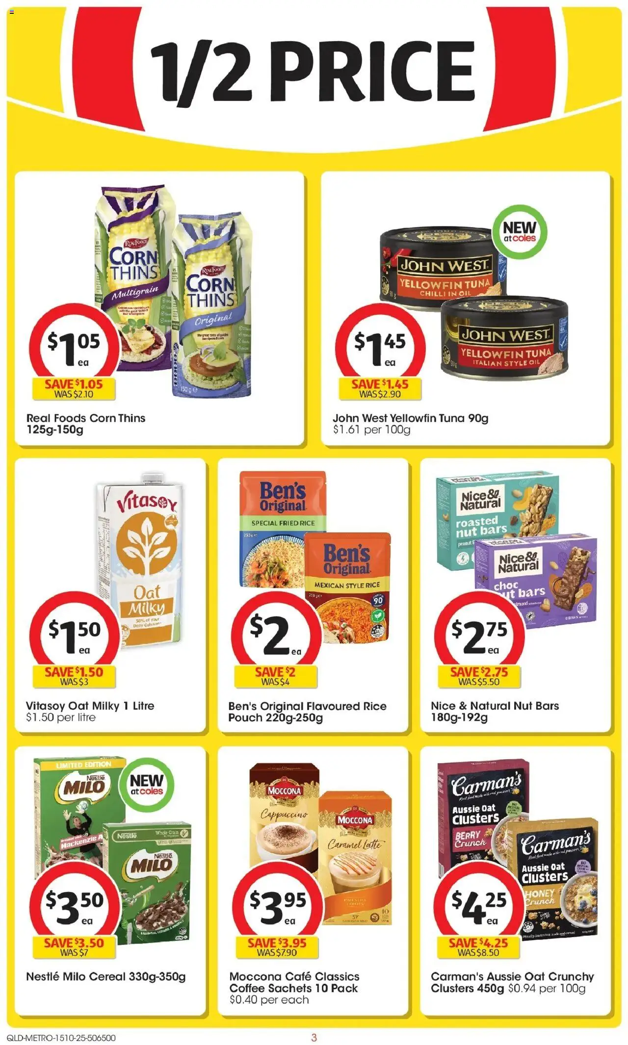 Coles catalogue - valid from 15.10.2025 | Page: 3 | Products: Oil, Rice, Tuna, Moccona