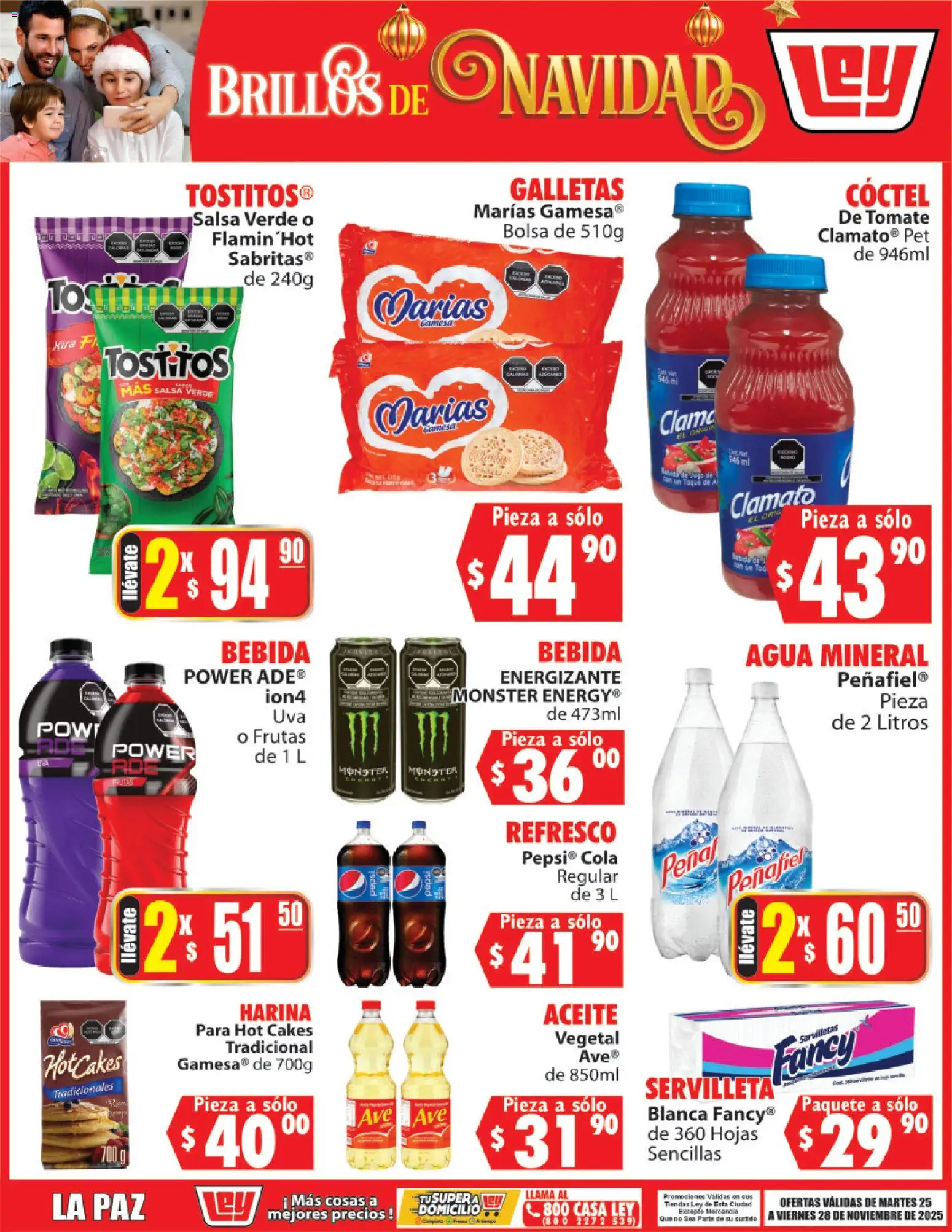 Nuevas ofertas de Casa Ley válidas en toda la República Mexicana desde el 25.11.2025. ¡Encuentra las mejores ofertas en Casa Ley folleto Brillos de Navidad! | Página: 3 | Productos: Harina, Agua, Aceite, Galletas