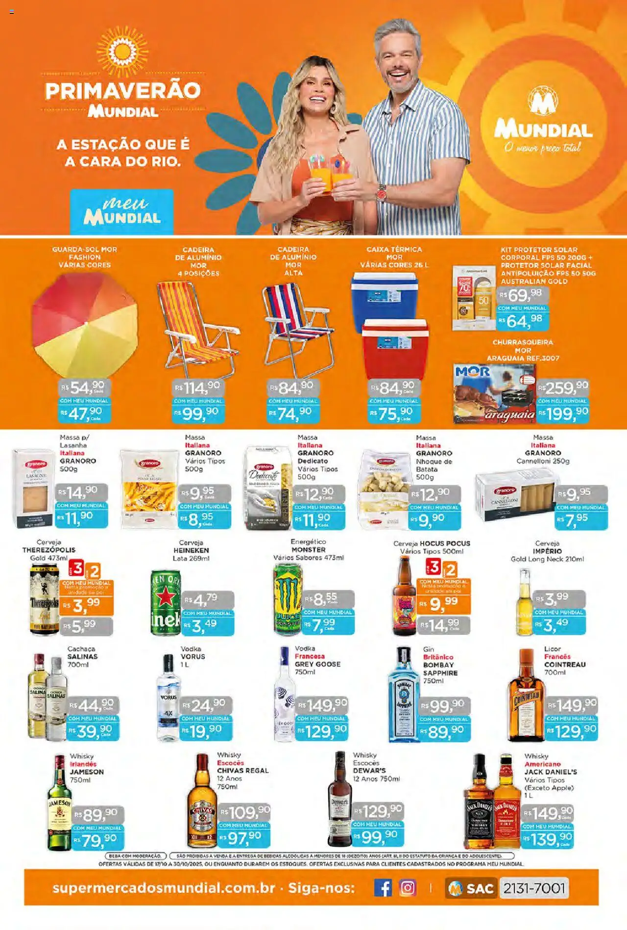 Mundial Folheto - válido de 17.10.2025 | Página: 1 | Produtos: Cachaça, Cadeira, Caixa, Protetor solar facial