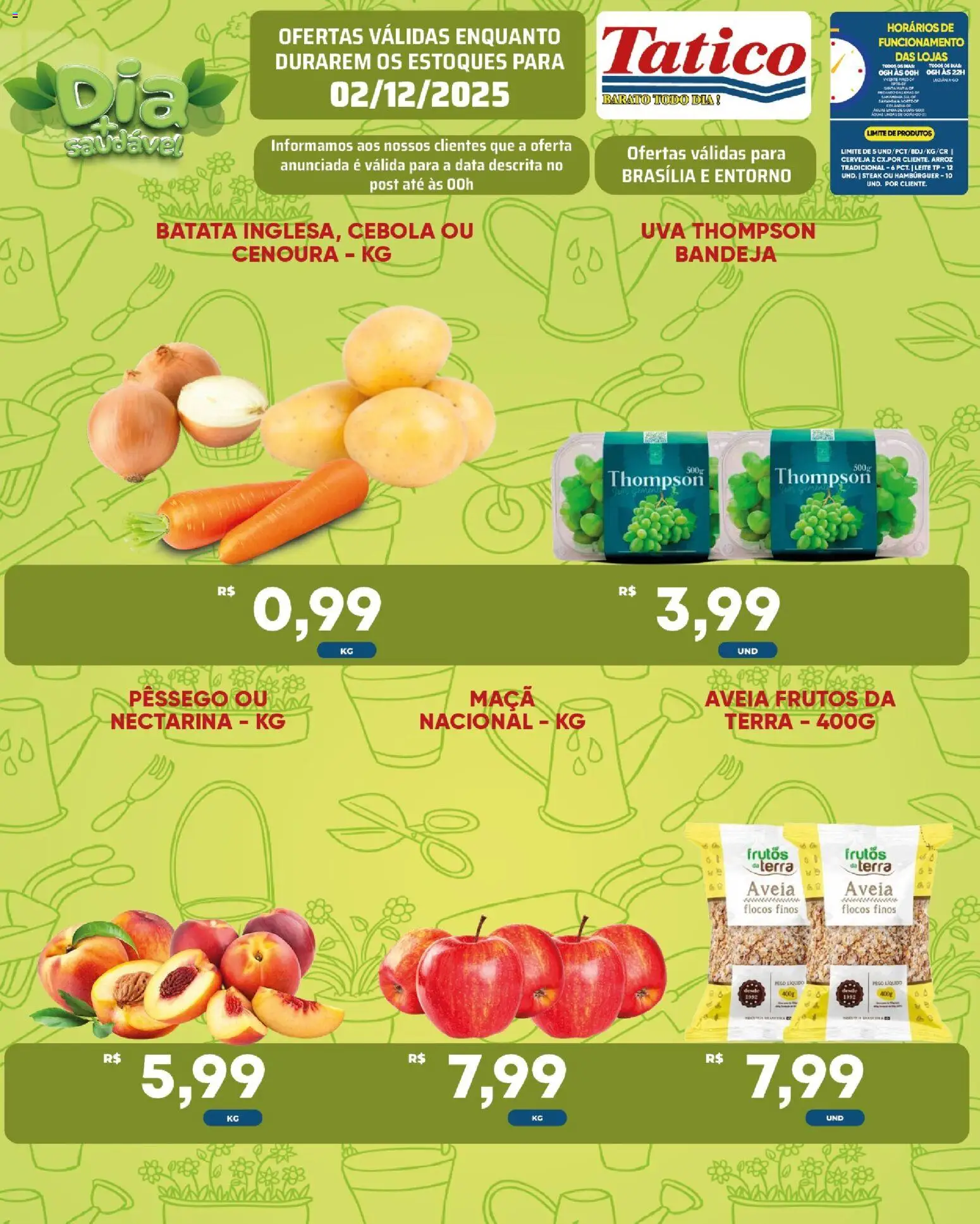 Tatico Folheto - válido de 03.12.2025 | Página: 20 | Produtos: Pêssego, Cebola, Cenoura, Aveia