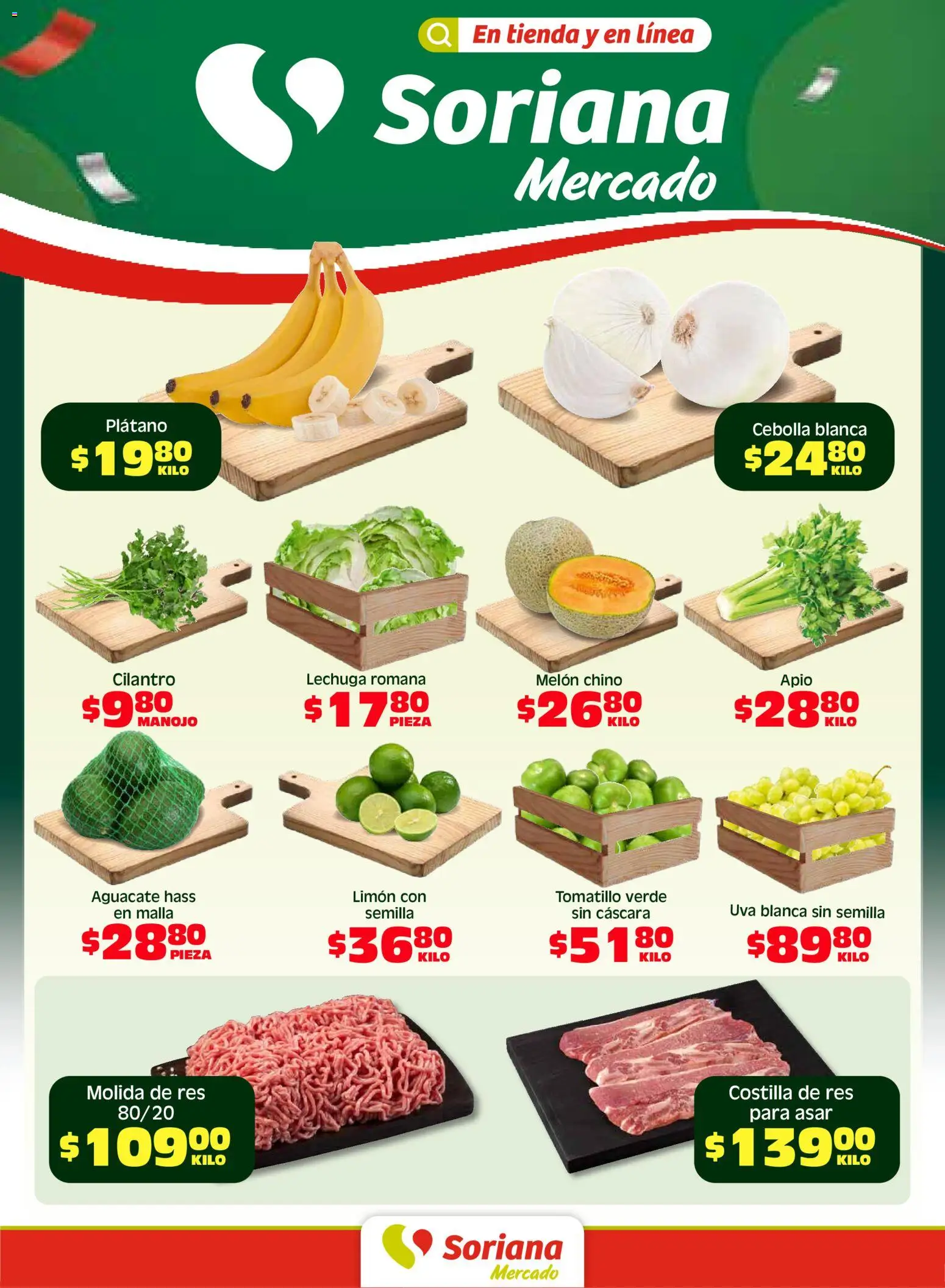 Nuevas ofertas de Soriana válidas en toda la República Mexicana desde el 24.04.2026. ¡Encuentra las mejores ofertas en Soriana Fin de Semana Mercado: Nuevo León! | Página: 1 | Productos: Cebolla, Plátano, Melón, Limón