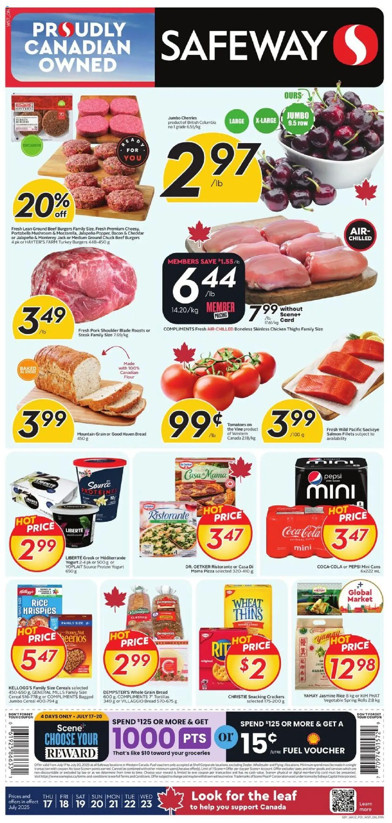 Safeway flyer valid from 17.07.2025 | Page: 1 | Products: Cereals, Pizza, Pork, Tomatoes