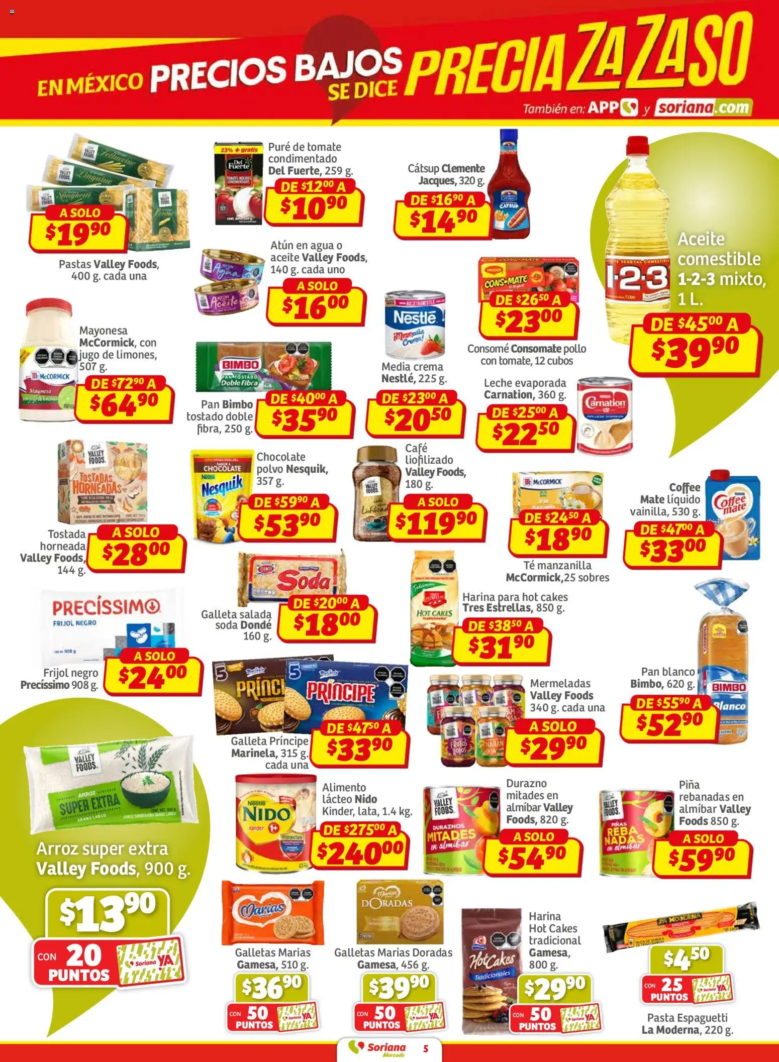 Nuevas ofertas de Soriana válidas en toda la República Mexicana desde el 15.01.2026. ¡Encuentra las mejores ofertas en Soriana - Pesito Valedor Mercado: Camp, Chia, Oax, Q. Roo, Tab, Yuc! | Página: 5 | Productos: Atún, Pasta, Mate, Polvo