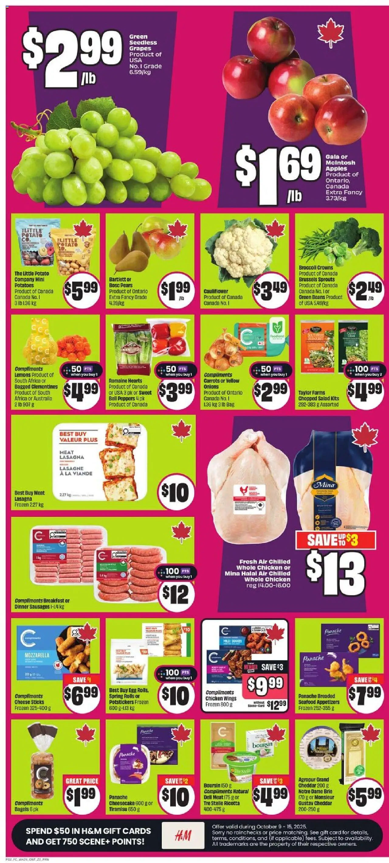 FreshCo flyer valid from 09.10.2025 | Page: 3 | Products: Chicken wings, Cheese, Chicken, Apples
