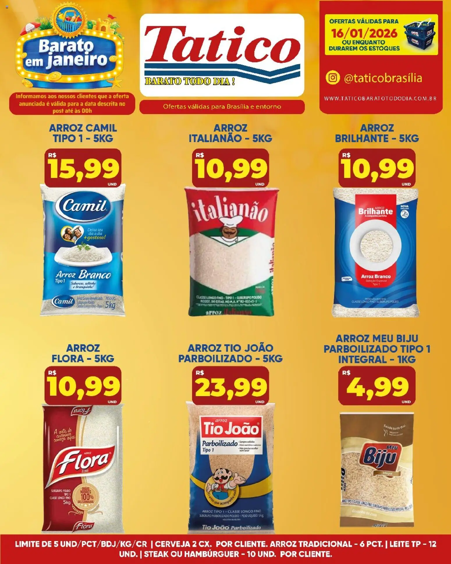 Tatico Folheto - válido de 16.01.2026 | Página: 1 | Produtos: Leite, Cerveja, Arroz, Hambúrguer
