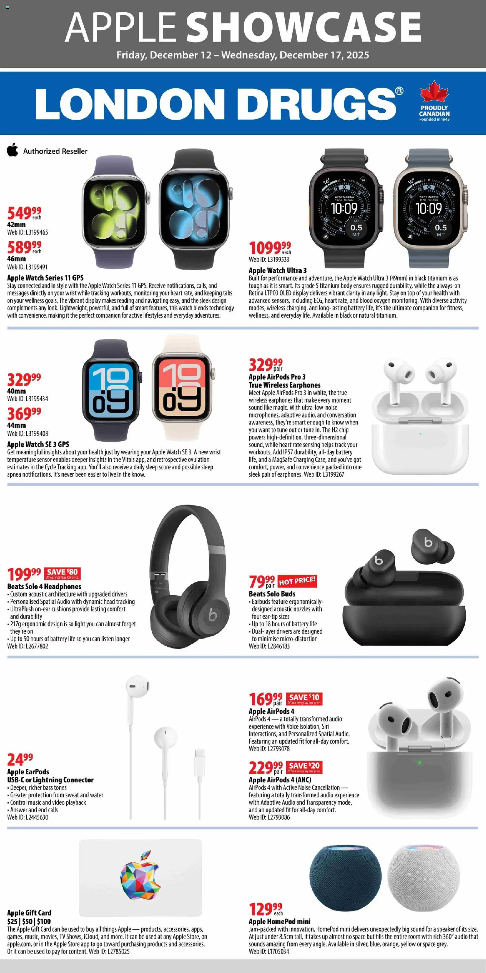 London Drugs flyer valid from 12.12.2025 | Page: 1 | Products: Watch, Tv, Audio, Speaker