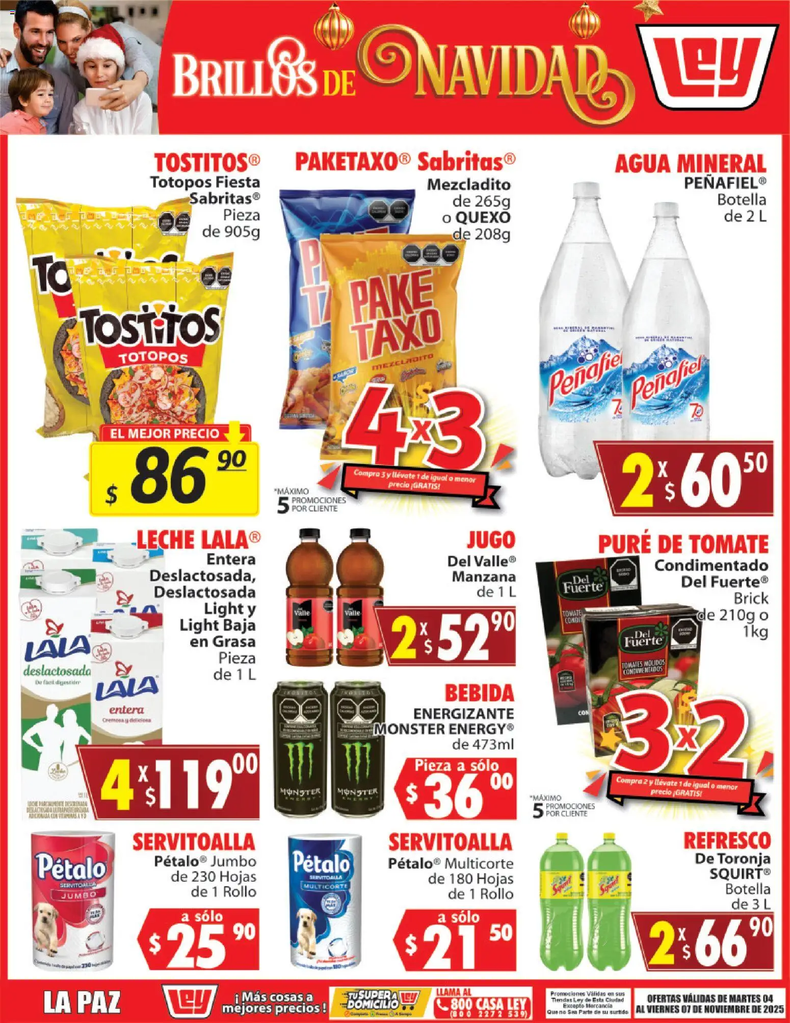 Nuevas ofertas de Casa Ley válidas en toda la República Mexicana desde el 04.11.2025. ¡Encuentra las mejores ofertas en Casa Ley folleto Brillos de Navidad! | Página: 3 | Productos: Manzana, Leche, Jugo, Pure de Tomate