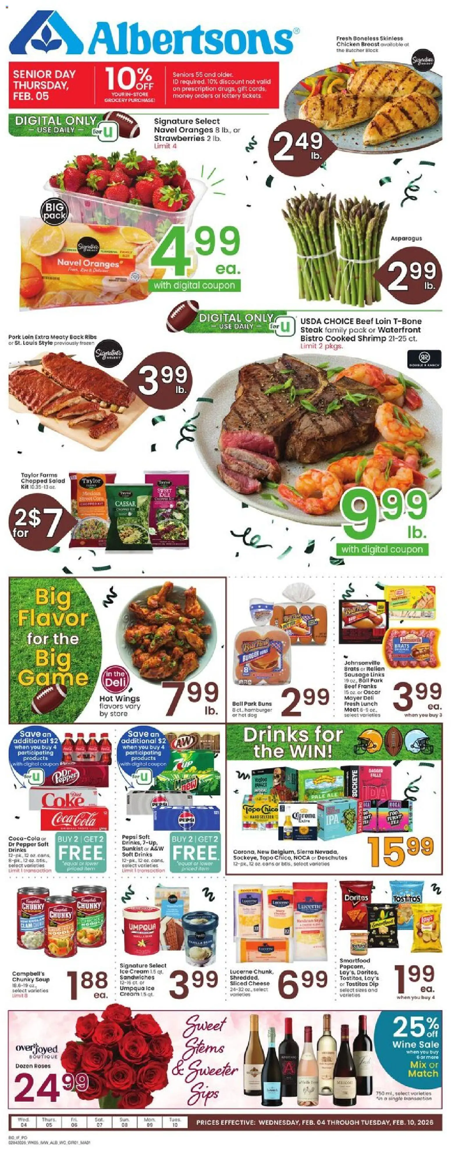 Albertsons Weekly Ad - valid from 04.02.2026 | Page: 1 | Products: Cheese, Strawberries, Ice cream, Pepper
