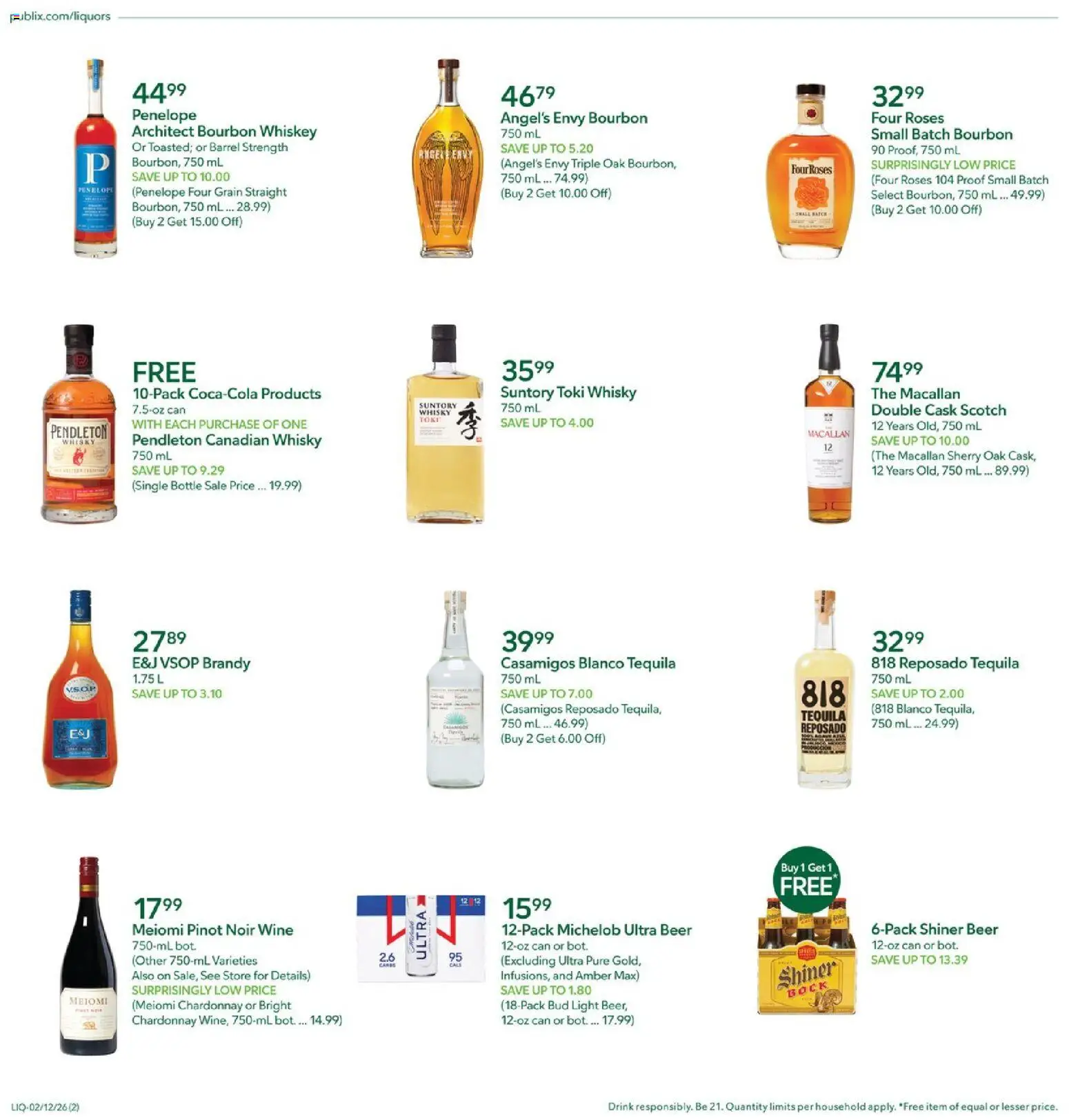 Publix Liquor Ad - valid from 12.02.2026 | Page: 2 | Products: Wine, Beer, Bourbon, Whiskey