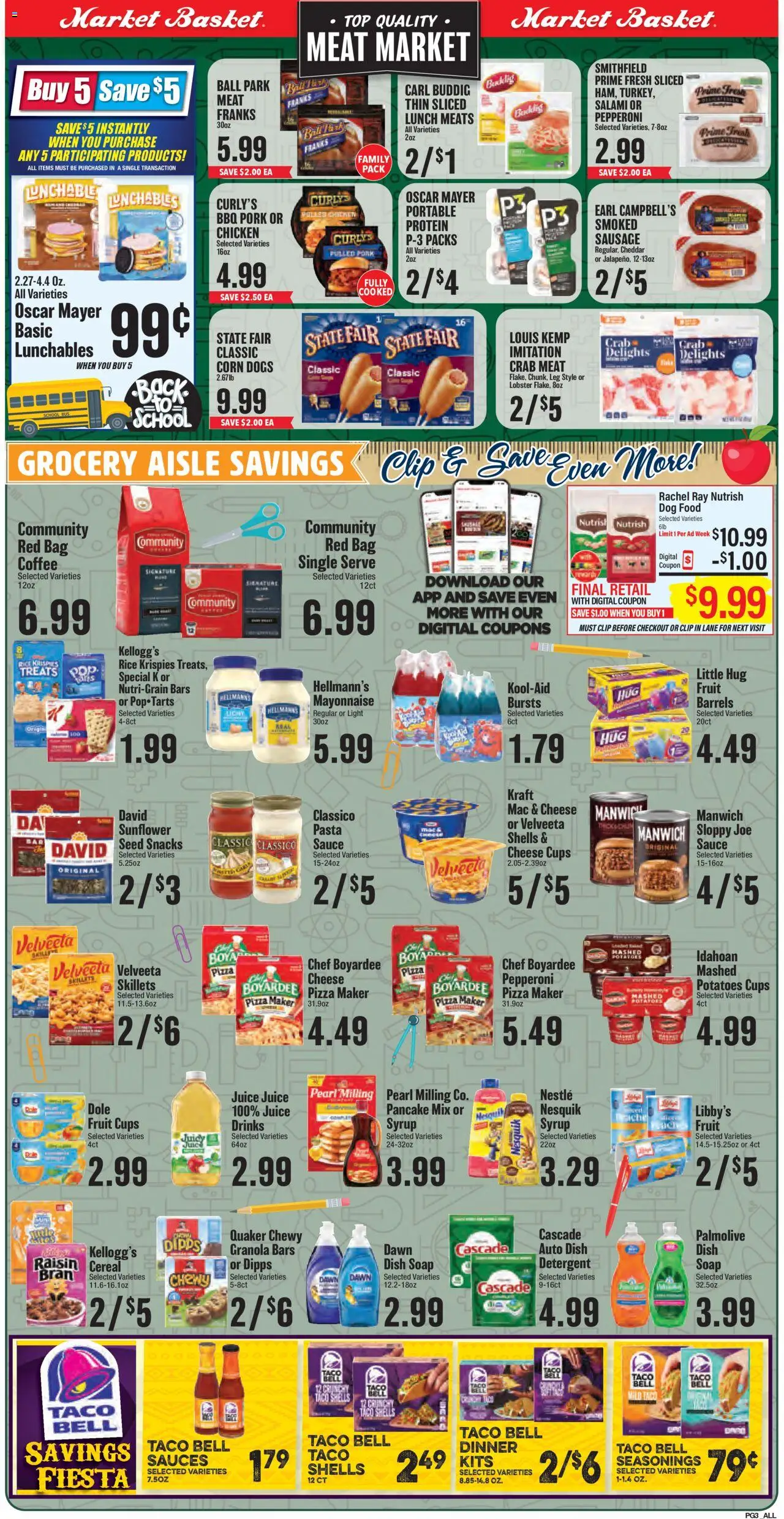 Market Basket Weekly Ad - valid from 13.08.2025 | Page: 3 | Products: Cheese, Soap, Pasta, Mayonnaise