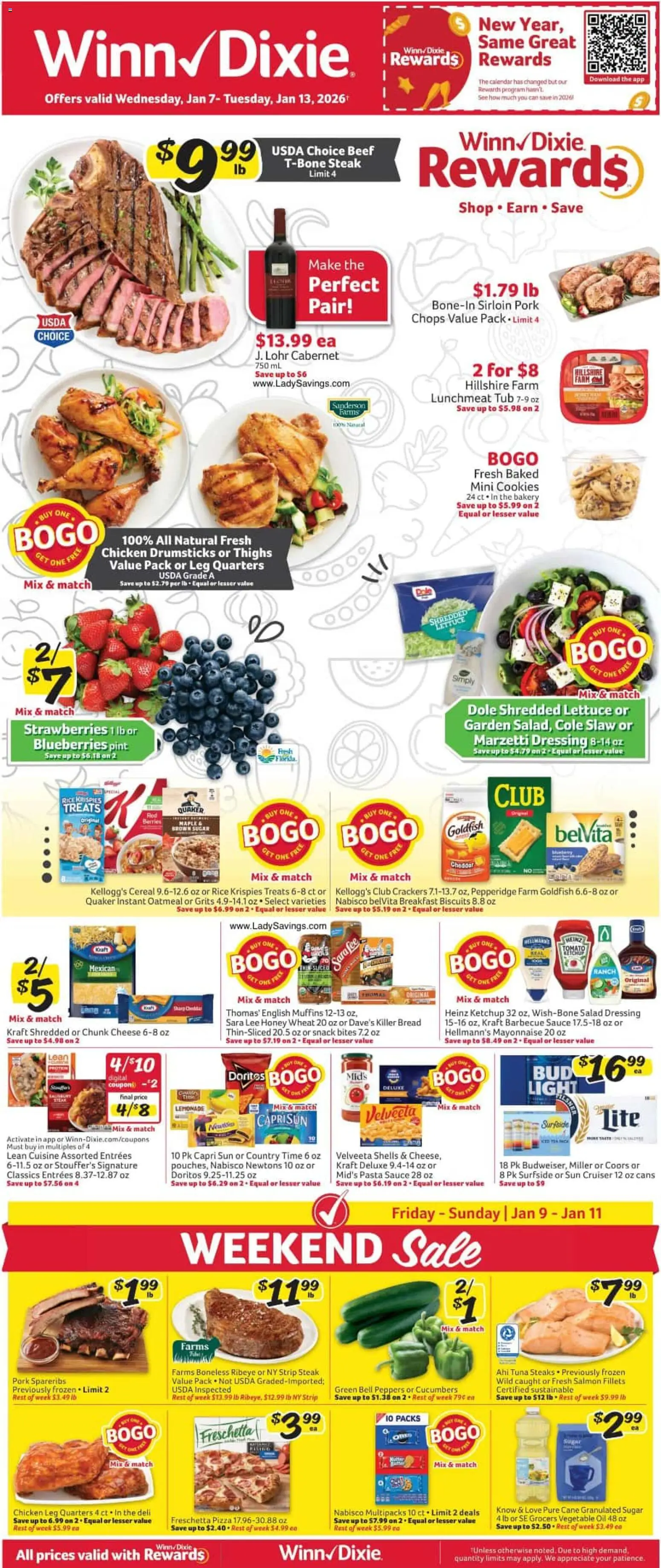 Winn Dixie Weekly Ad - valid from 07.01.2026 | Page: 1 | Products: Berries, Peppers, Mayonnaise, Sauce
