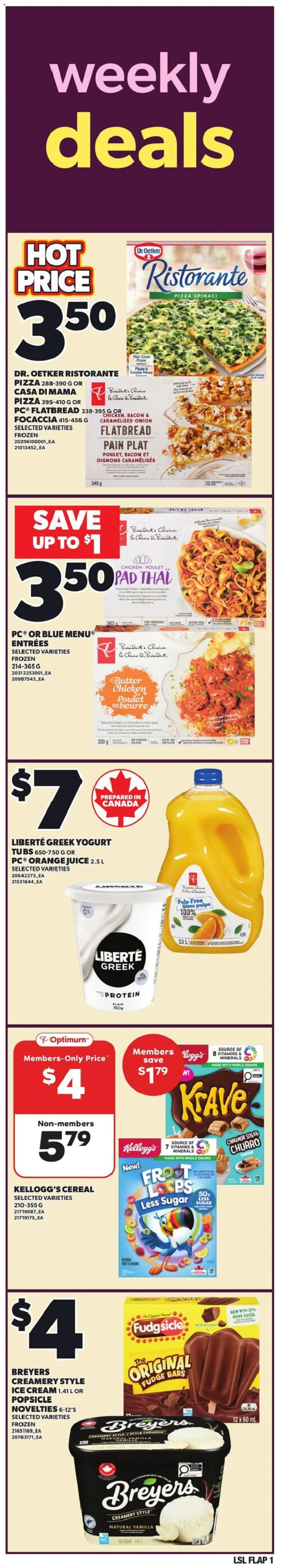 Loblaws flyer valid from 09.04.2026 | Page: 1 | Products: Ice cream, Butter, Pizza, Juice