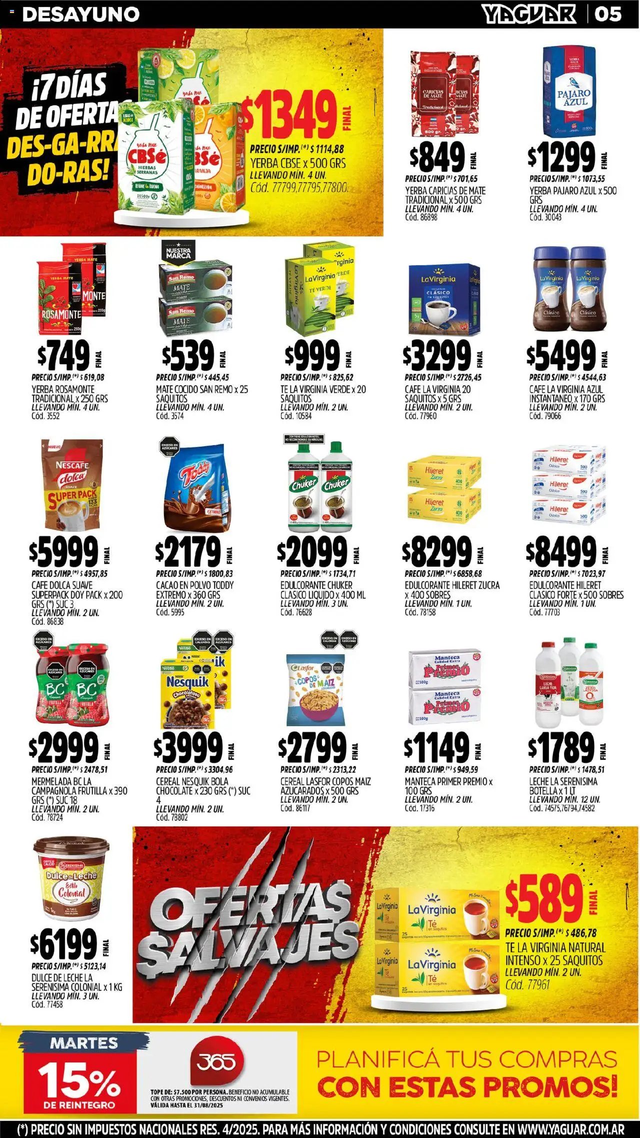Yaguar - Chaco │ válido desde el 11.08.2025 | Página: 5 | Productos: Botella, Edulcorante, Leche, Té