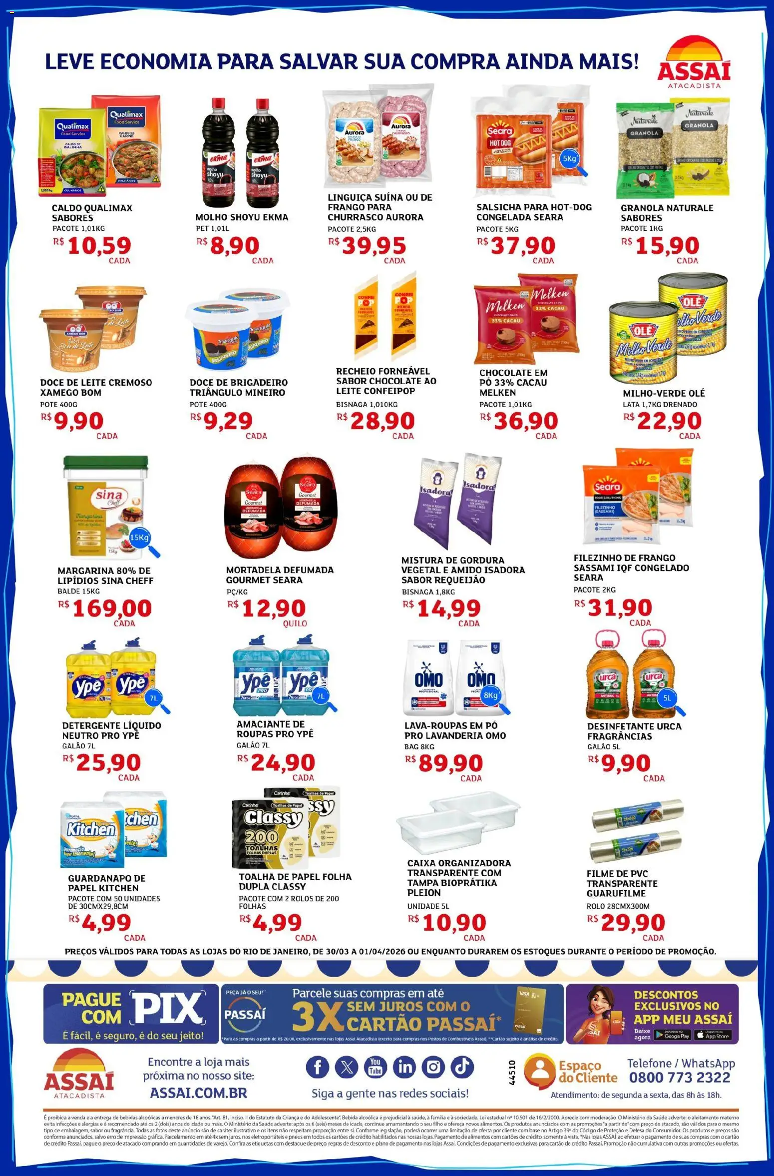 Assaí Atacadista Folheto - válido de 30.03.2026 | Página: 2 | Produtos: Salsicha, Leite, Amaciante, Guardanapo