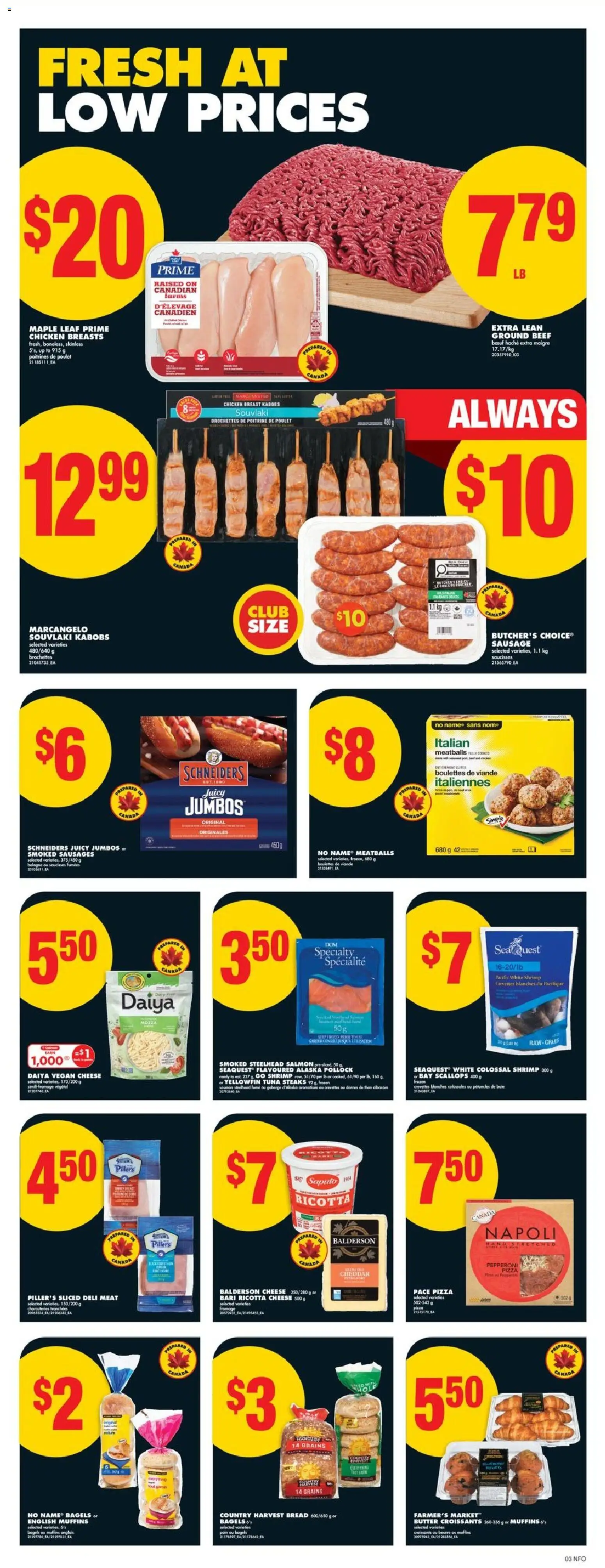 No Frills flyer valid from 01.01.2026 | Page: 4 | Products: Chicken breasts, Butter, Cheese, Pizza