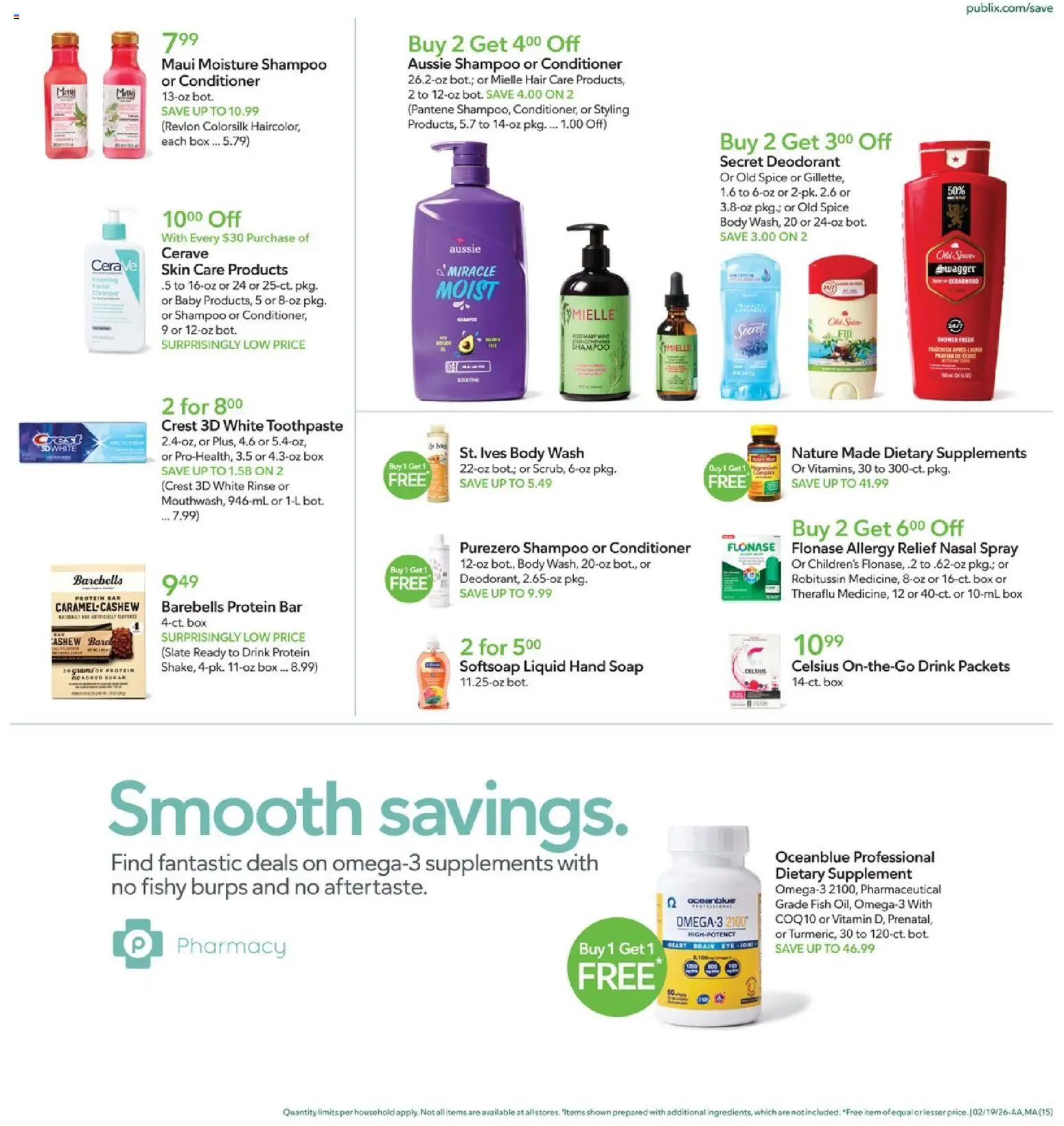 Publix Weekly Ad - valid from 18.02.2026 | Page: 15 | Products: Conditioner, Deodorant, Toothpaste, Fish