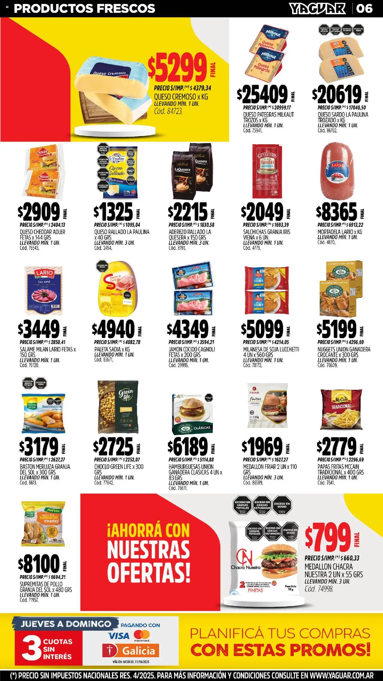 Yaguar - Mendoza │ válido desde el 20.10.2025 | Página: 5 | Productos: Milanesa, Paleta, Queso, Papas fritas