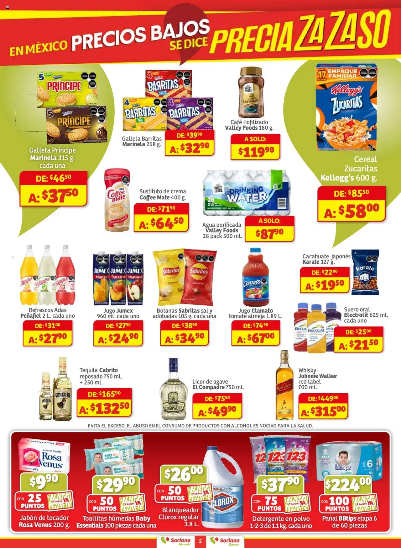 Nuevas ofertas de Soriana válidas en toda la República Mexicana desde el 18.09.2025. ¡Encuentra las mejores ofertas en Soriana - Pesito Valedor Mercado: Chih, Coah, Dur, NL, SLP, Tamps, Zac! | Página: 5 | Productos: Durazno, Sal, Crema, Manzana
