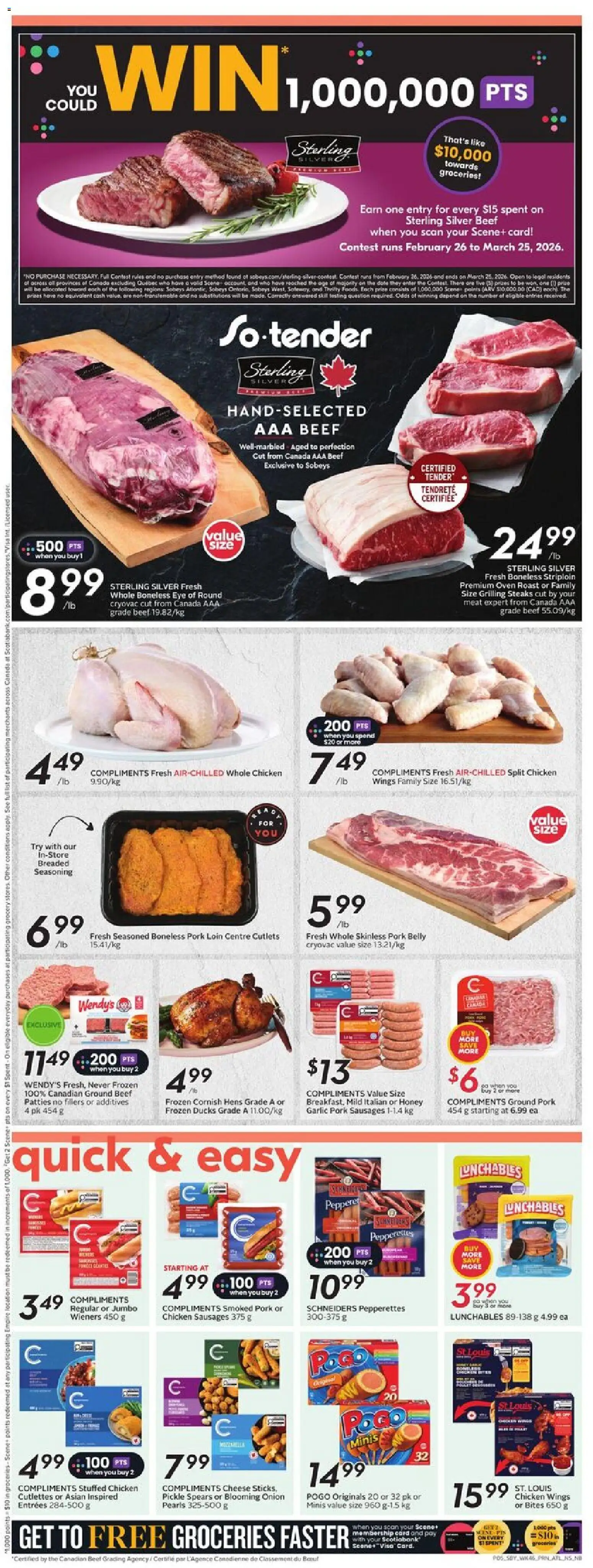 Sobeys flyer valid from 12.03.2026 | Page: 8 | Products: Beef, Chicken wings, Oven, Cheese
