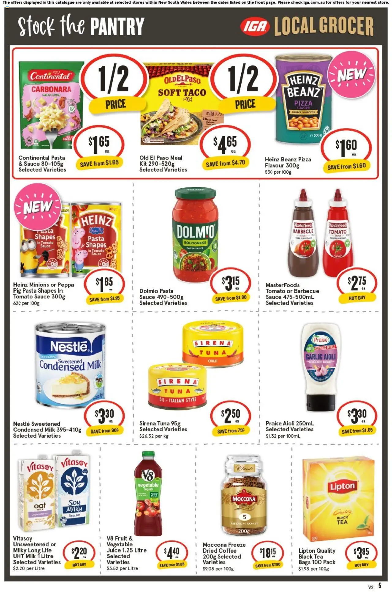 IGA catalogue - valid from 22.10.2025 | Page: 5 | Products: Pizza, Juice, Pasta, Moccona