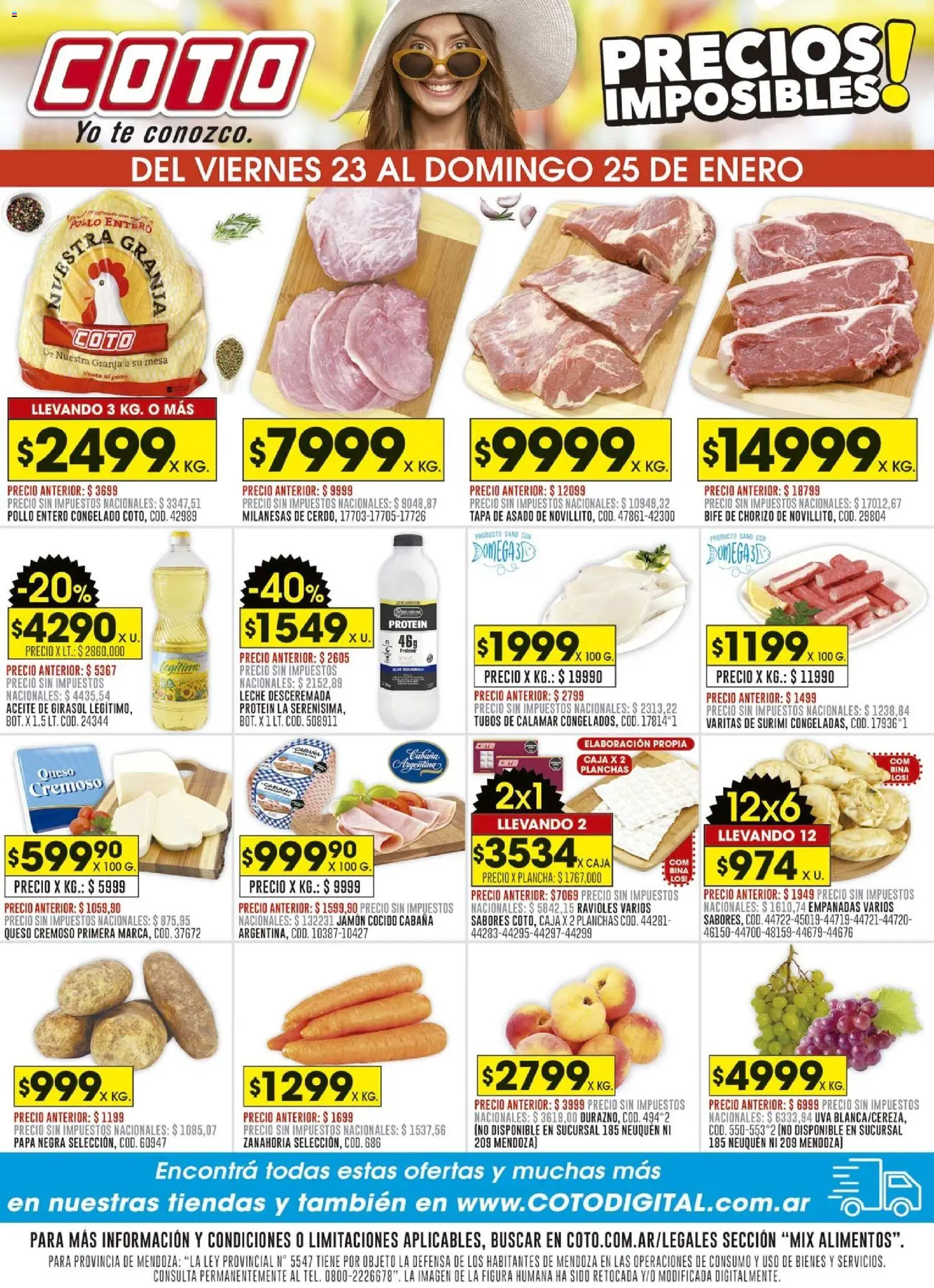 Coto ofertas MIX │ válido desde el 23.01.2026 | Página: 1 | Productos: Caja, Jamón cocido, Leche, Ravioles